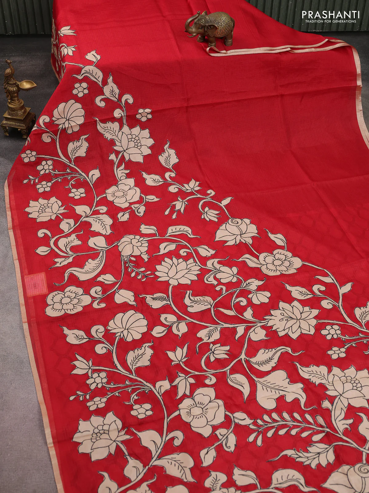 Kota saree red with kalamkari applique work - Image 2