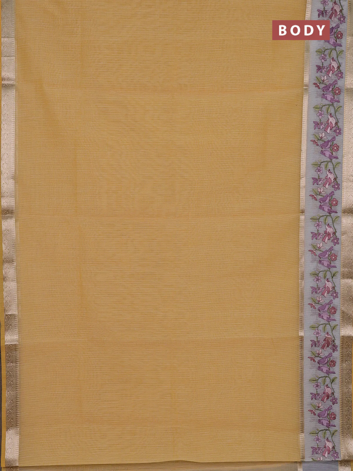 Kota saree yellow and off white with plain body and embroidery work border - Image 2