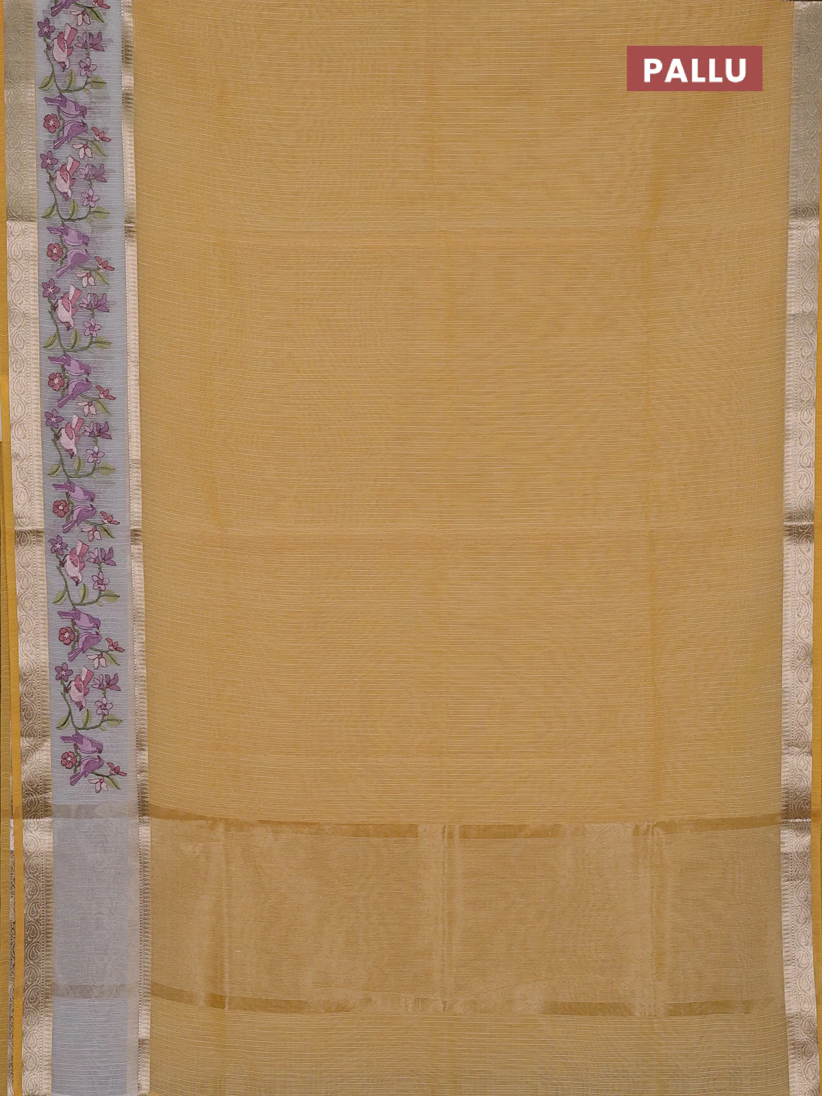 Kota saree yellow and off white with plain body and embroidery work border - Image 3