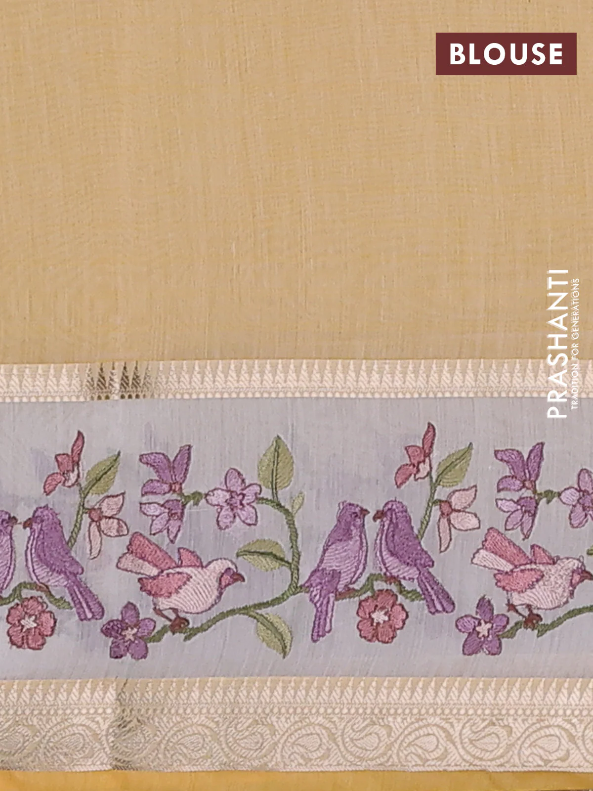 Kota saree yellow and off white with plain body and embroidery work border - Image 4