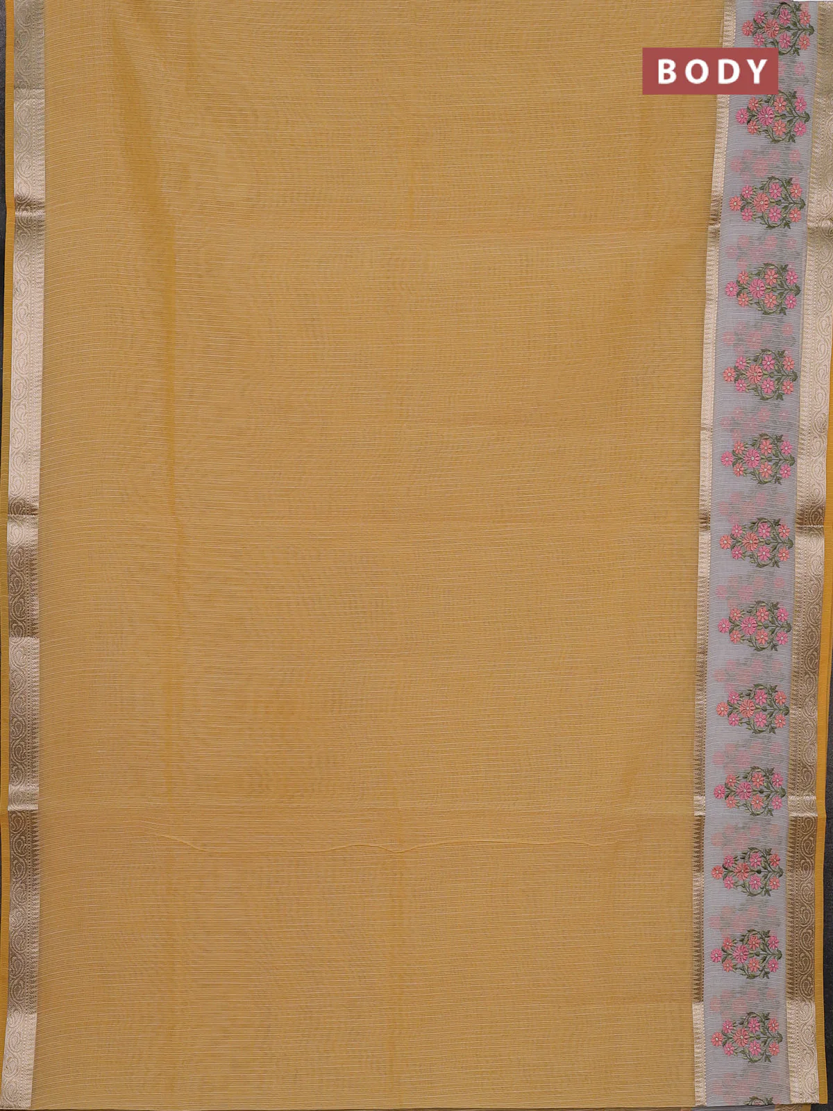 Kota saree yellow and off white with plain body and embroidery work border - Image 2