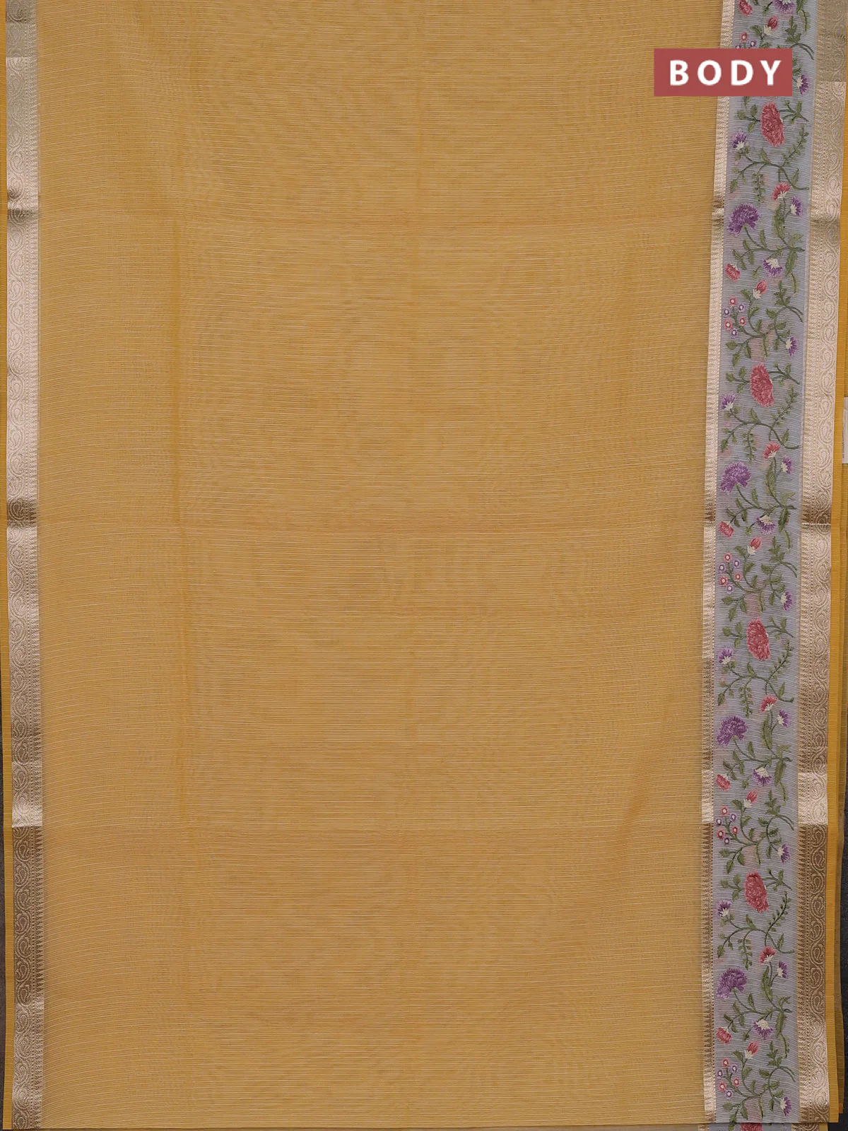 Kota saree yellow and off white with plain body and embroidery work border - Image 2