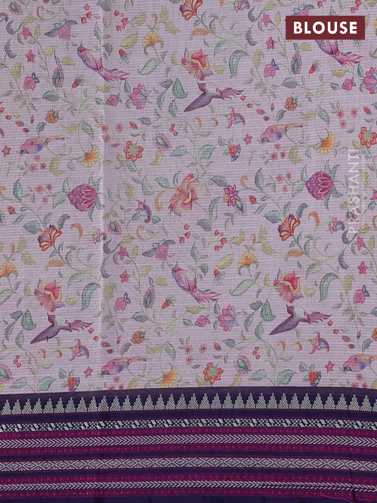 Kota silk cotton saree baby pink and navy blue with allover digital prints and thread woven border - Image 3