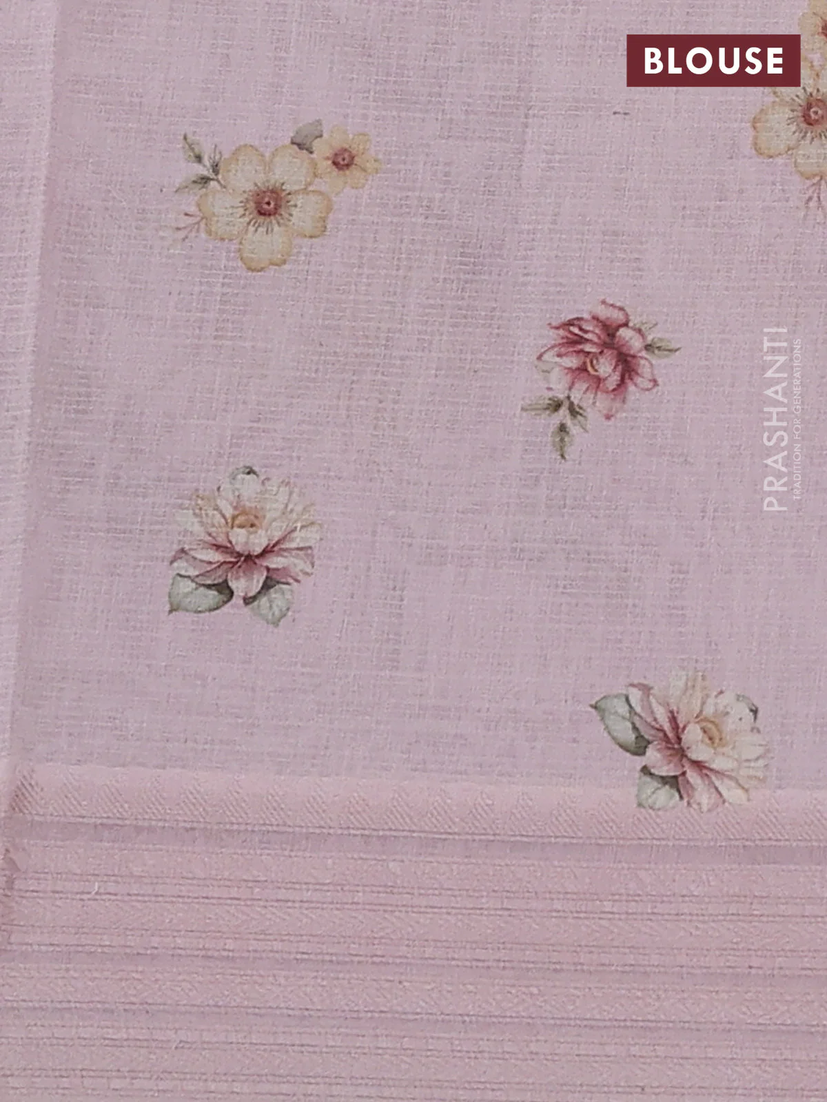 Kota silk cotton saree baby pink with allover floral digital prints and thread woven border - Image 3