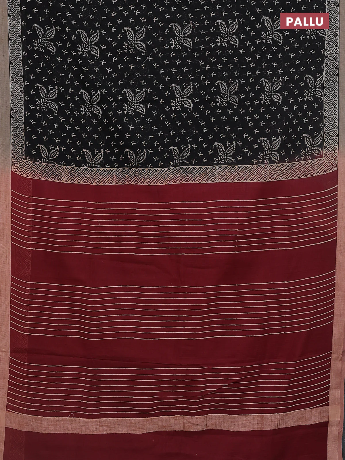 Kota silk cotton saree black and maroon with allover block prints and simple border - Image 3