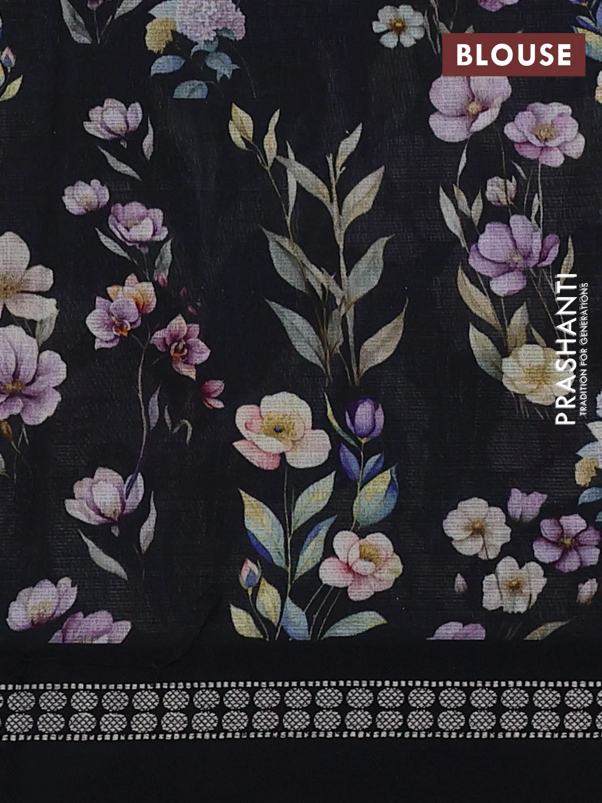Kota silk cotton saree black with floral digital prints and thread woven border - Image 3