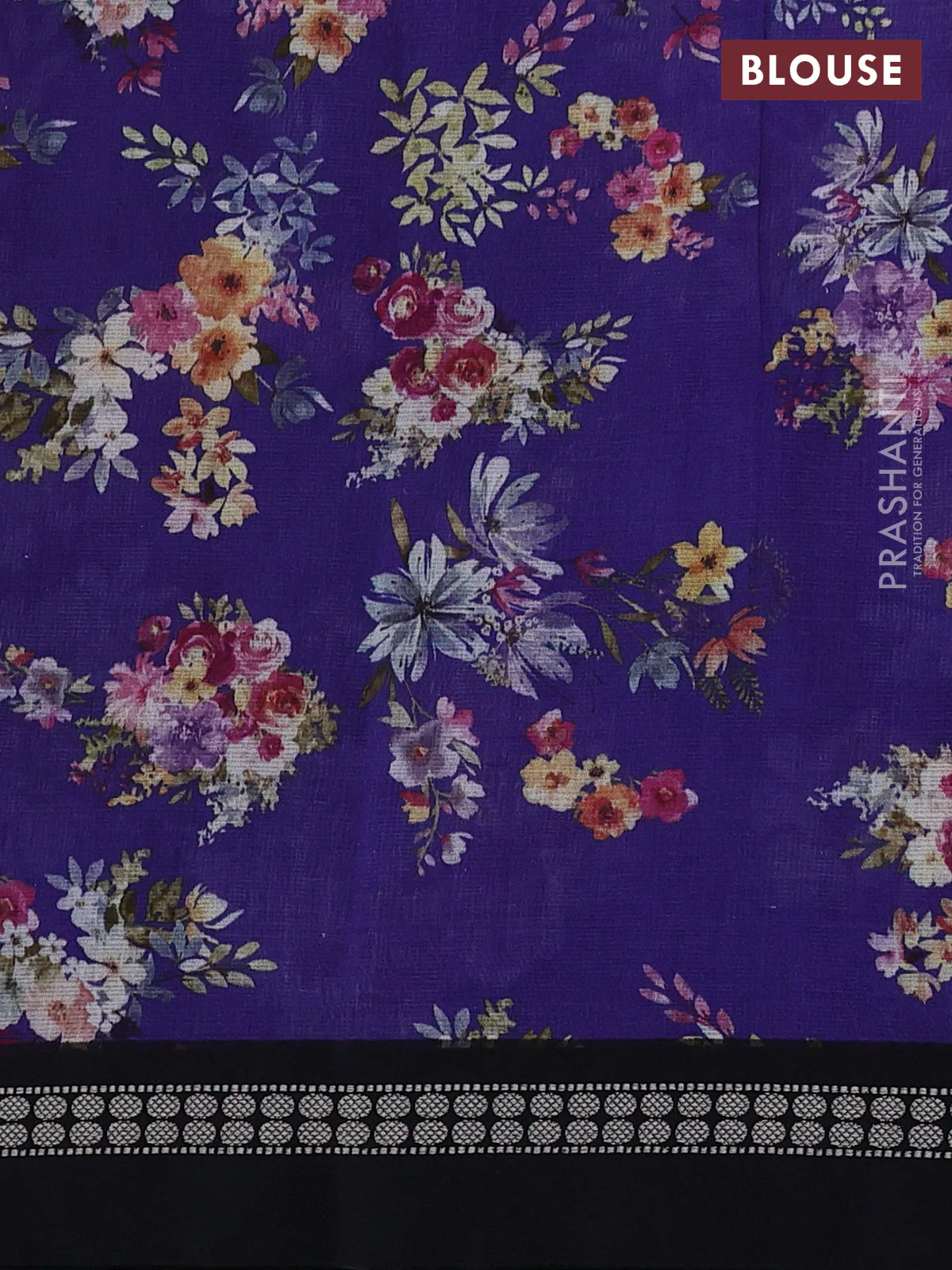 Kota silk cotton saree blue and black with allover floral digital prints and thread woven border - Image 3