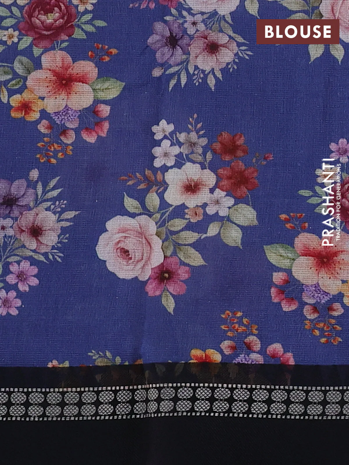 Kota silk cotton saree blue and black with allover floral digital prints and thread woven border - Image 3