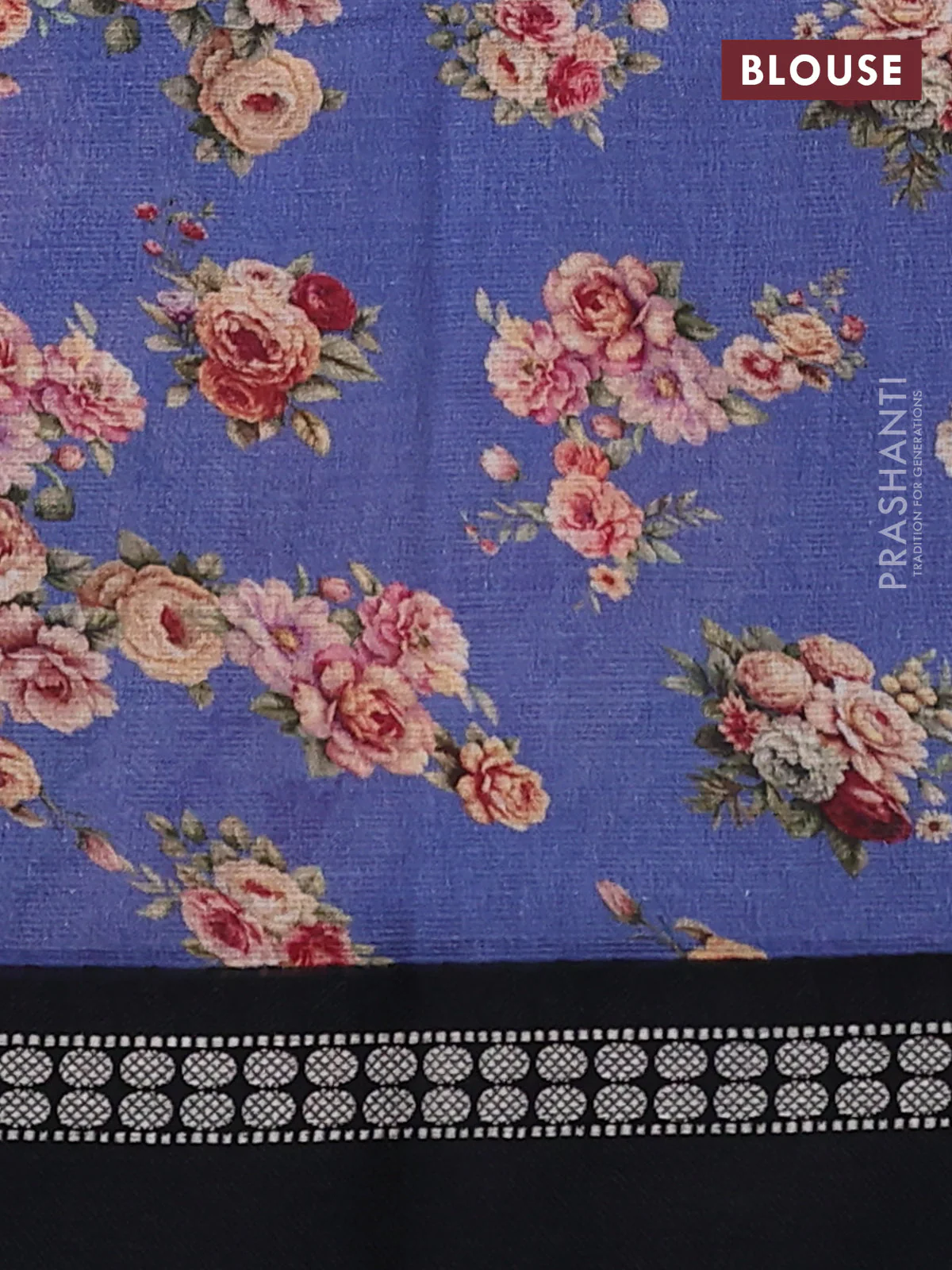 Kota silk cotton saree blue shade and black with allover floral digital prints and thread woven border - Image 3