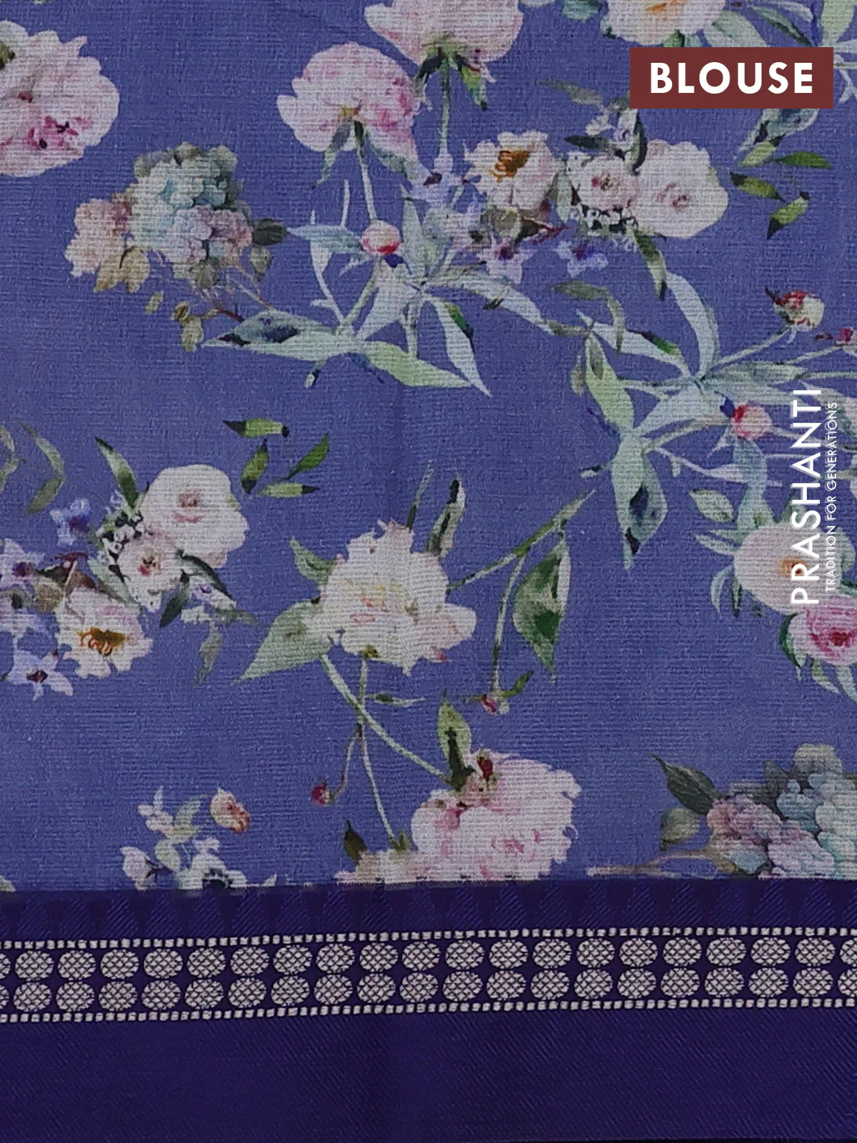 Kota silk cotton saree blue shade and blue with allover floral digital prints and thread woven border - Image 3