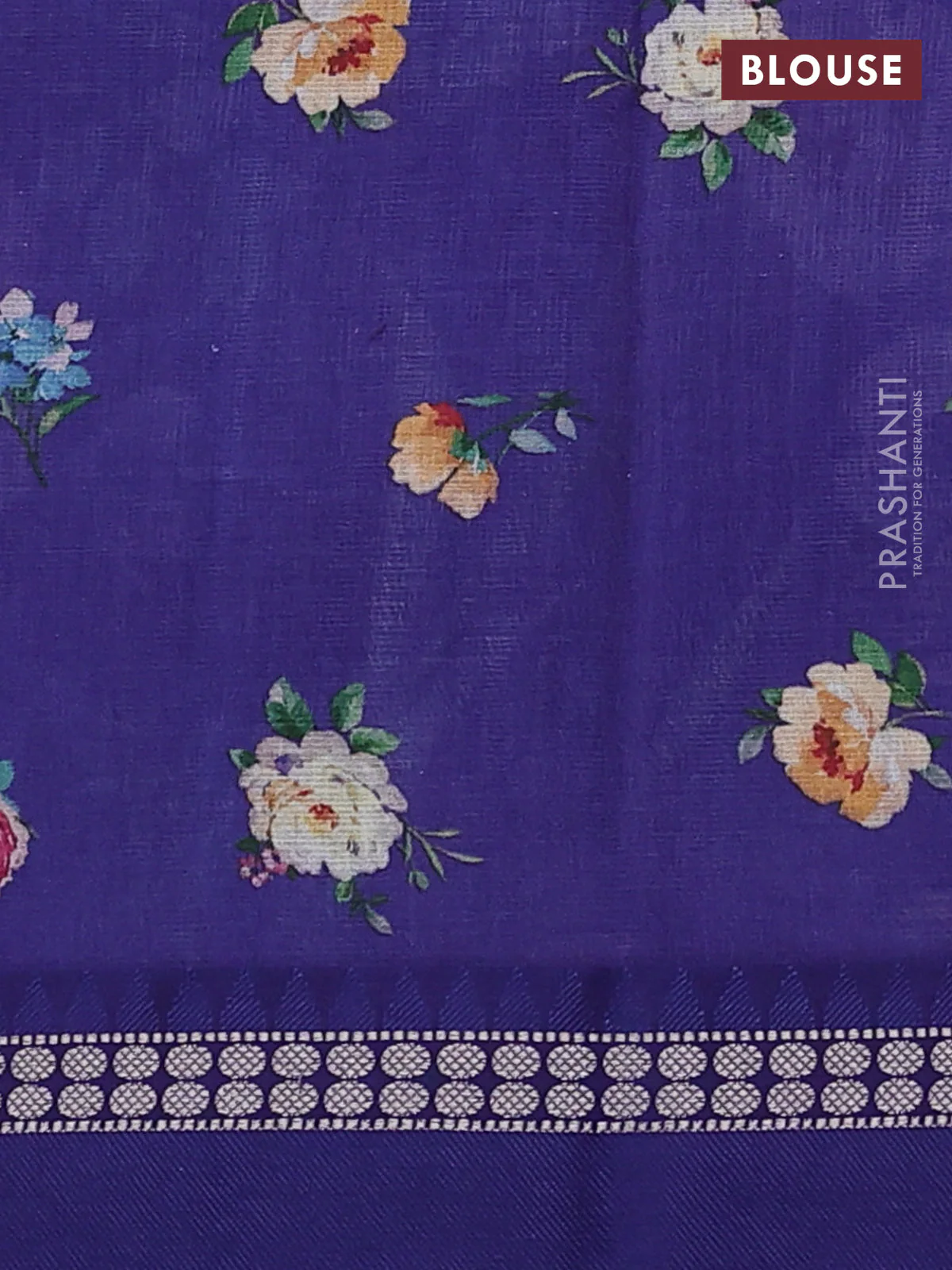 Kota silk cotton saree blue with allover floral digital prints and thread woven border - Image 3