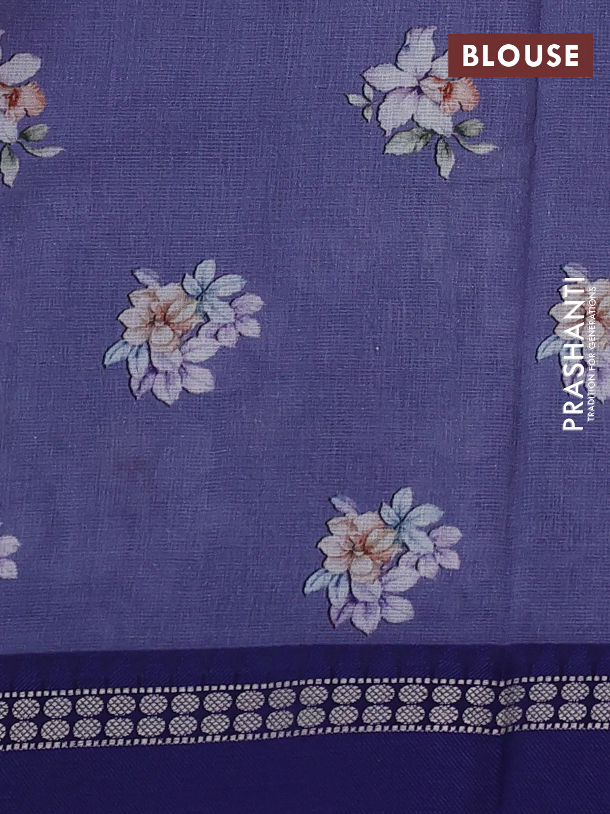 Kota silk cotton saree bluish grey and blue with floral digital prints and thread woven border - Image 3