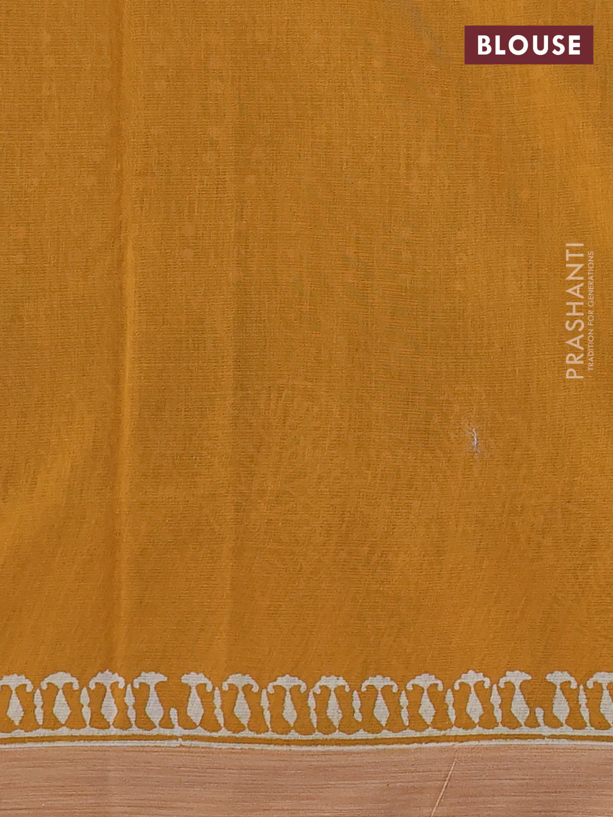 Kota silk cotton saree bottle green and dark mustard with block prints and simple border - Image 3