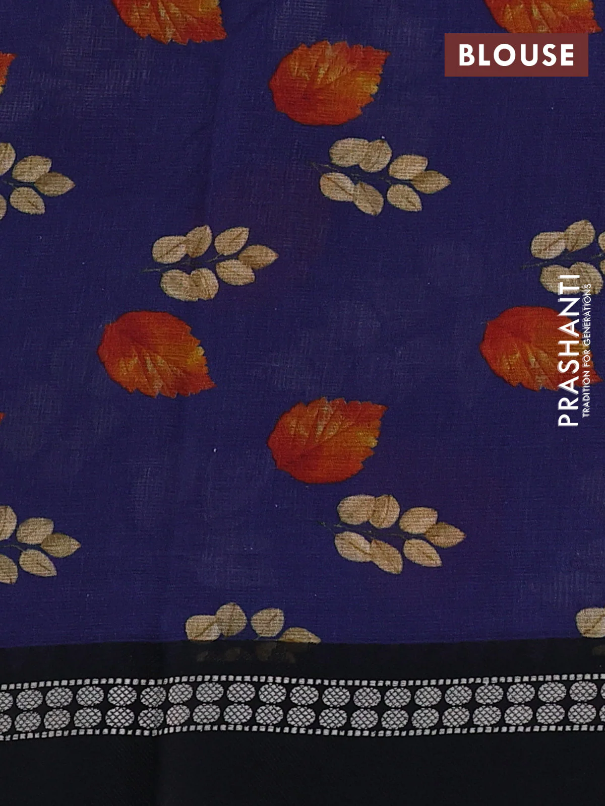 Kota silk cotton saree dark blue and black with allover leaf digital prints and thread woven border - Image 3
