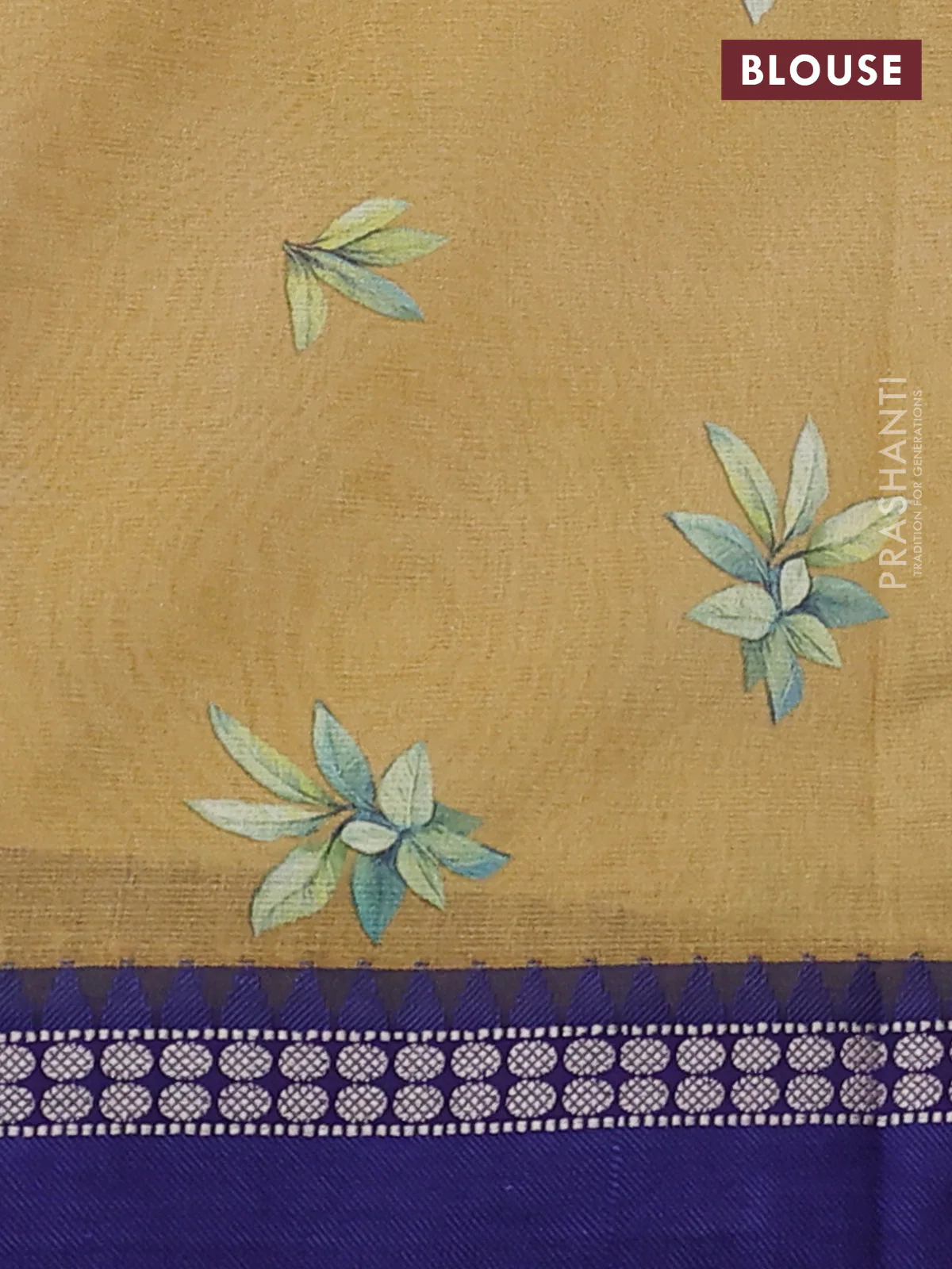 Kota silk cotton saree dark sandal and blue with digital prints and thread woven border - Image 3