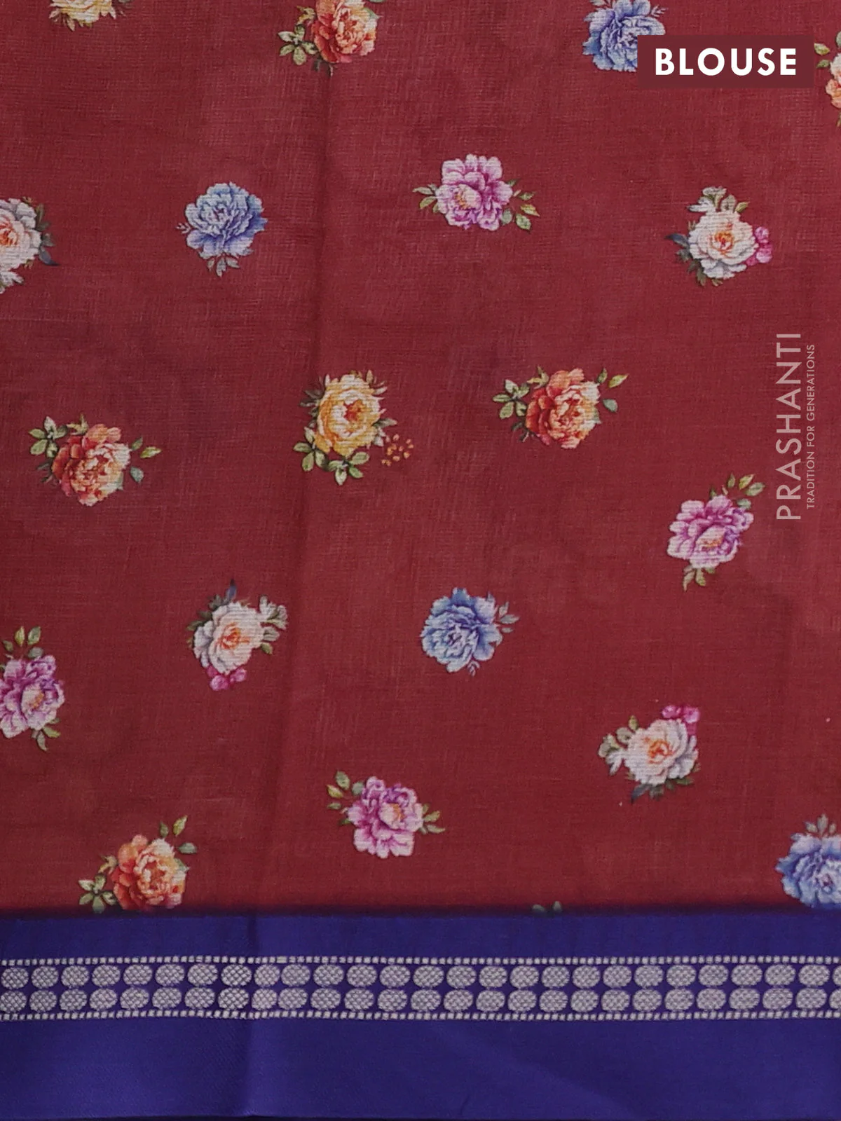 Kota silk cotton saree deep maroon and blue with allover floral digital prints and thread woven border - Image 3