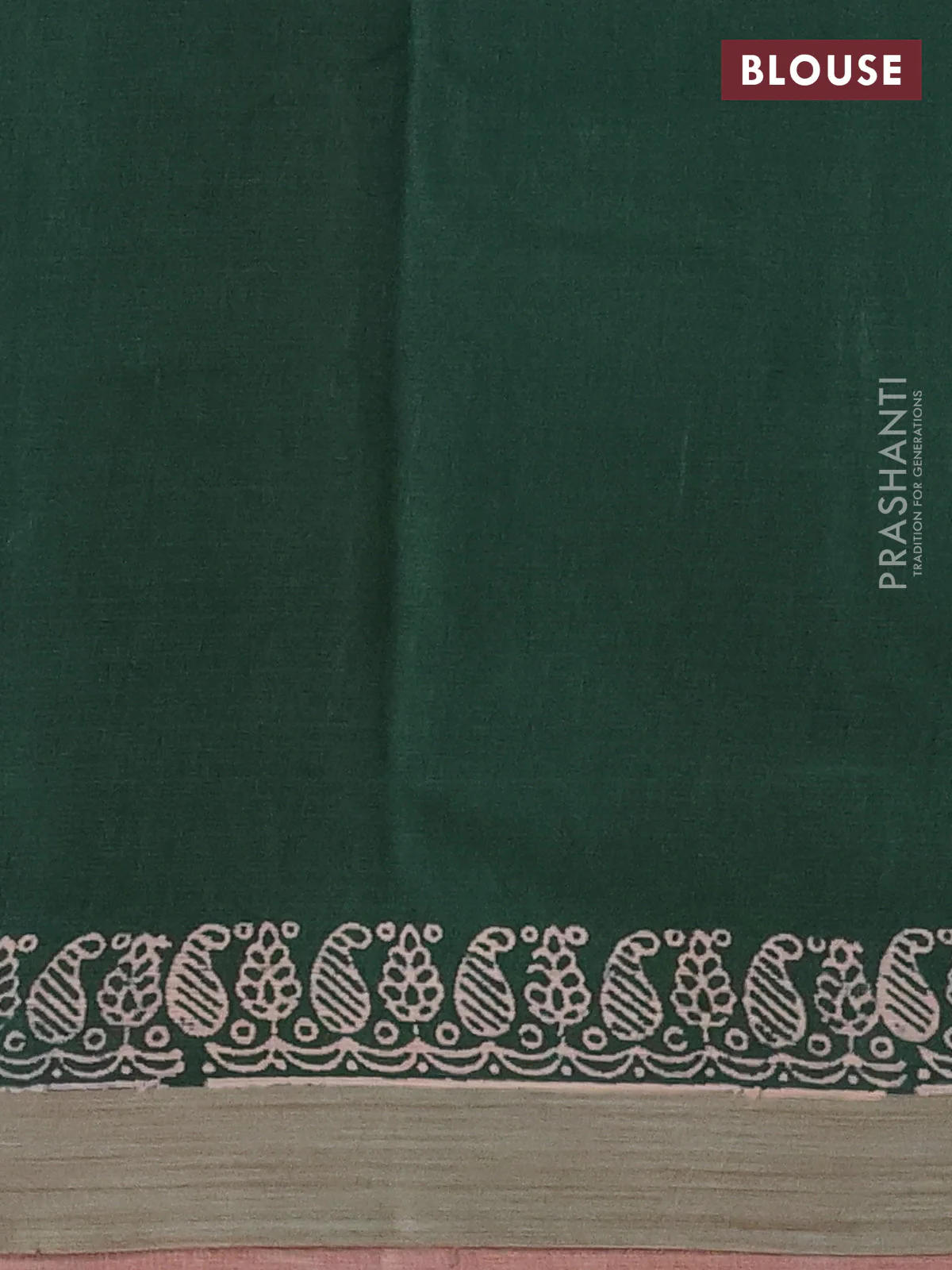 Kota silk cotton saree deep maroon and bottle green with butta block prints and printed border - Image 3