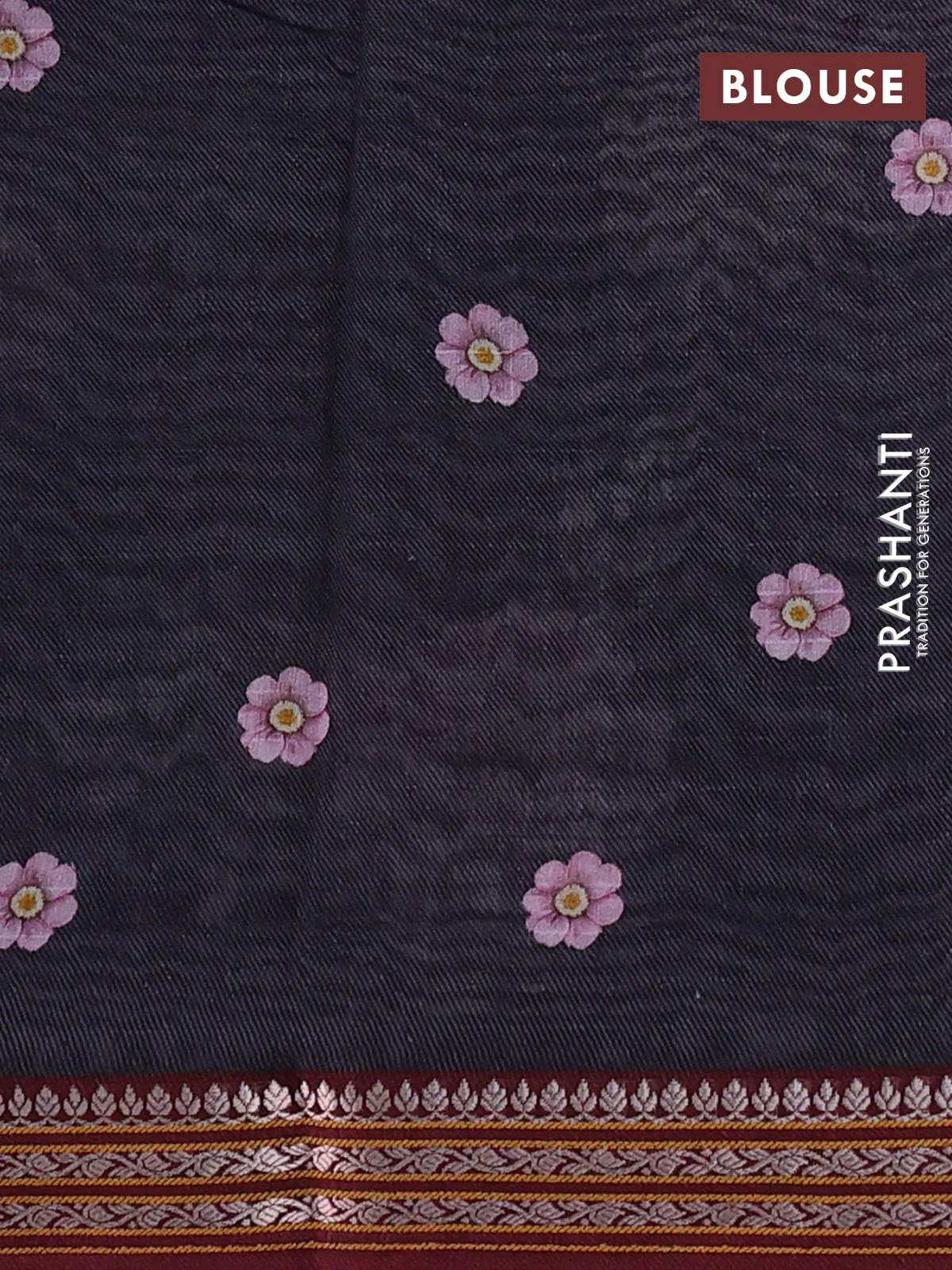 Kota silk cotton saree elephant grey and deep maroon with allover floral digital prints and thread woven border - Image 3