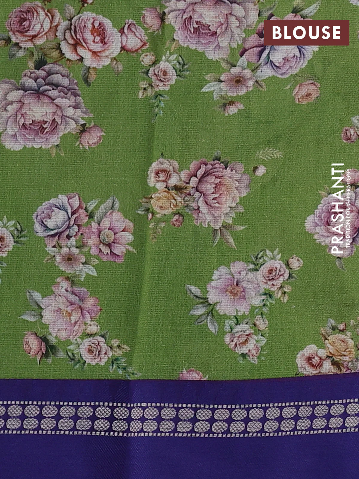 Kota silk cotton saree green and blue with allover floral digital prints and thread woven border - Image 3