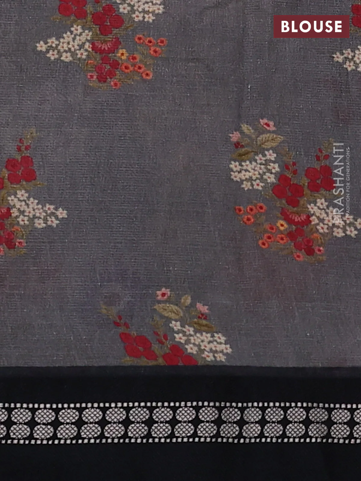 Kota silk cotton saree grey and black with allover floral digital prints and thread woven border - Image 3