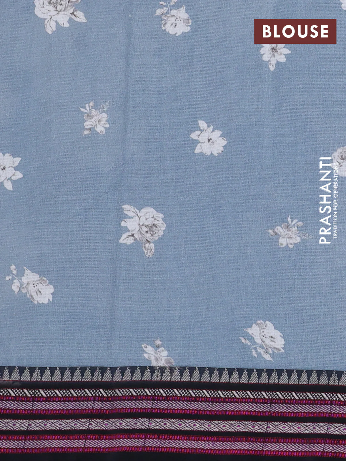 Kota silk cotton saree grey and black with allover floral digital prints and woven border - Image 3