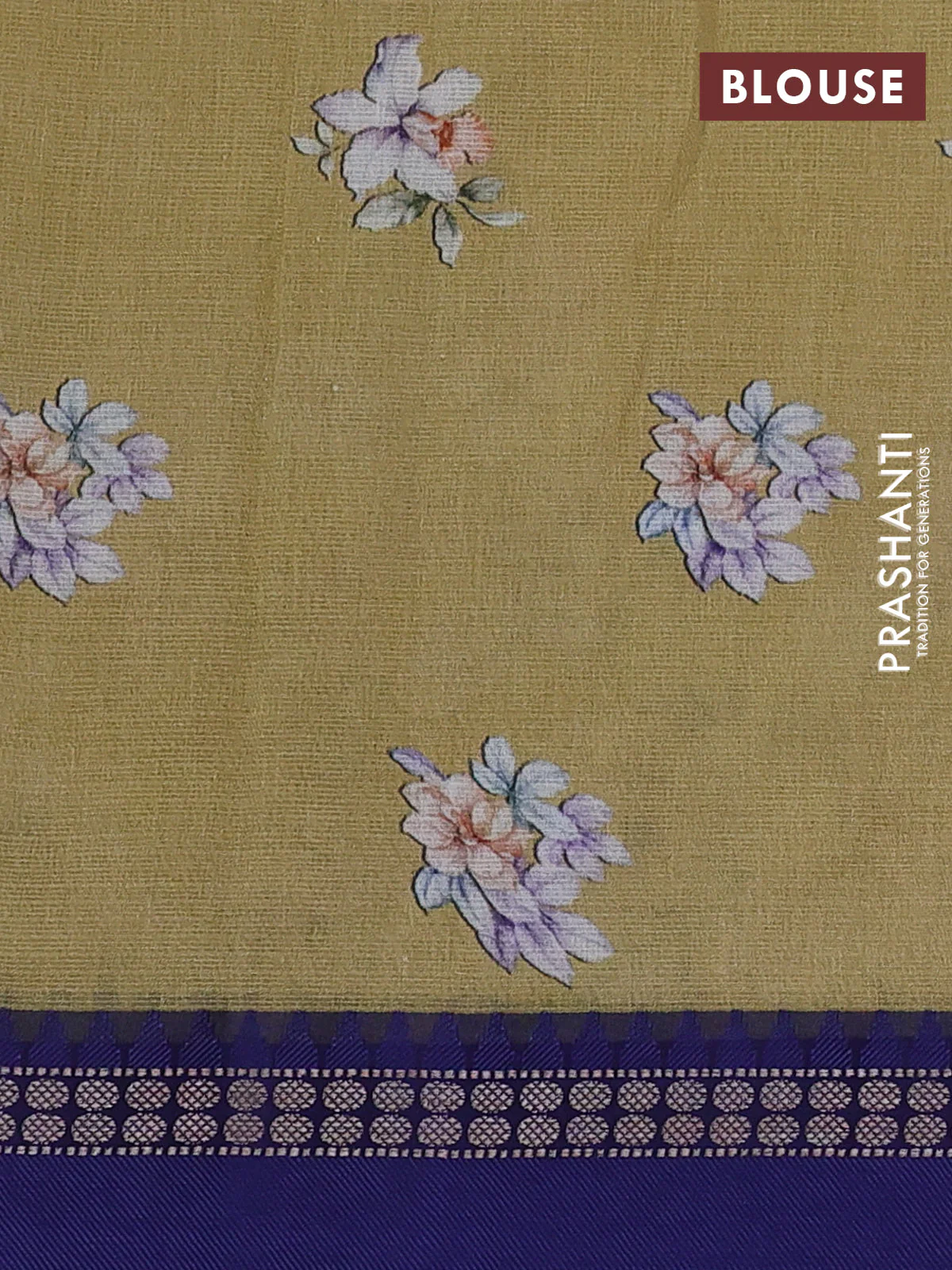 Kota silk cotton saree khaki shade and blue with floral digital prints and thread woven border - Image 3