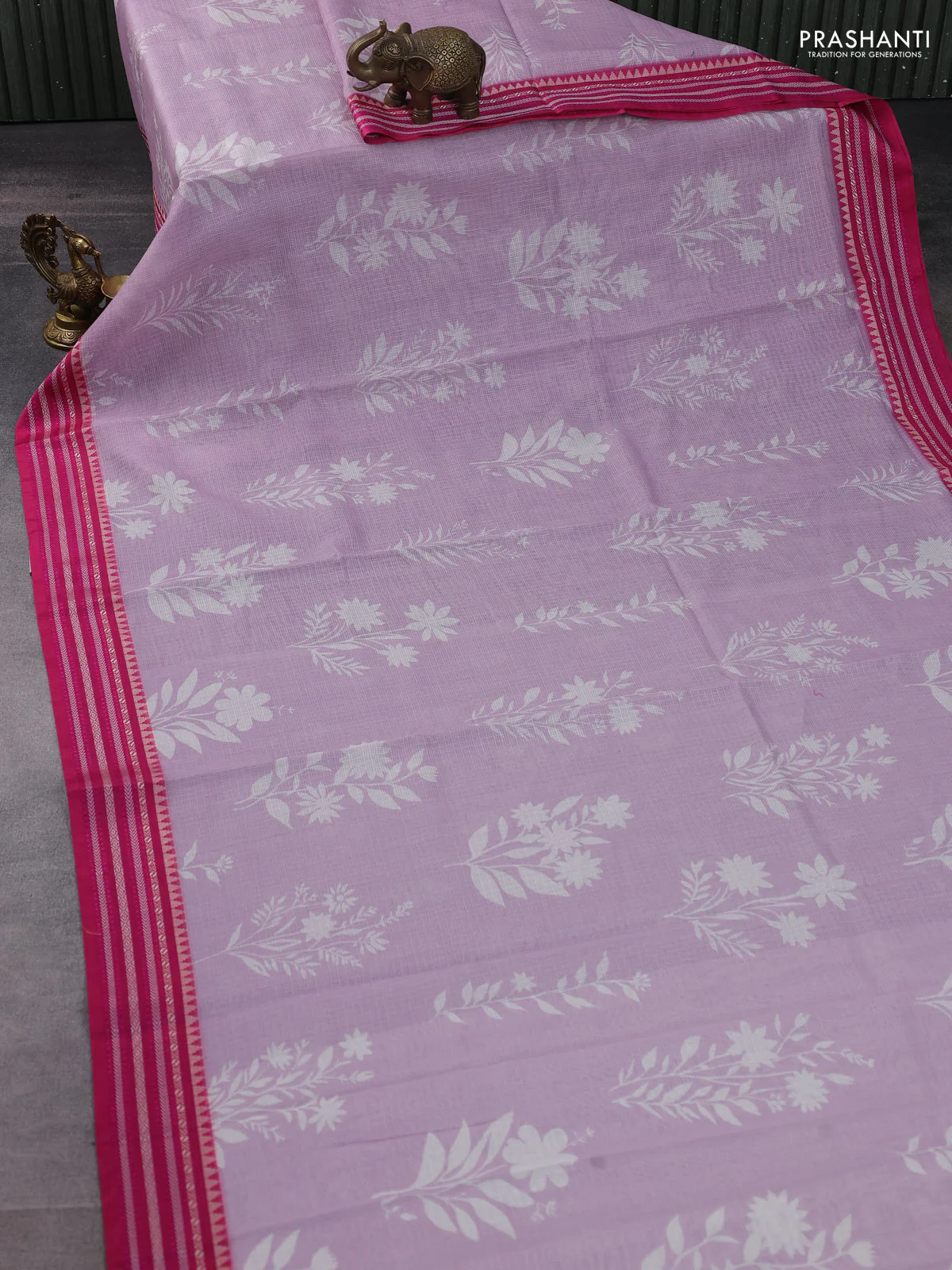 Kota silk cotton saree lavender and pink with floarl digital prints and thread woven border - Image 2