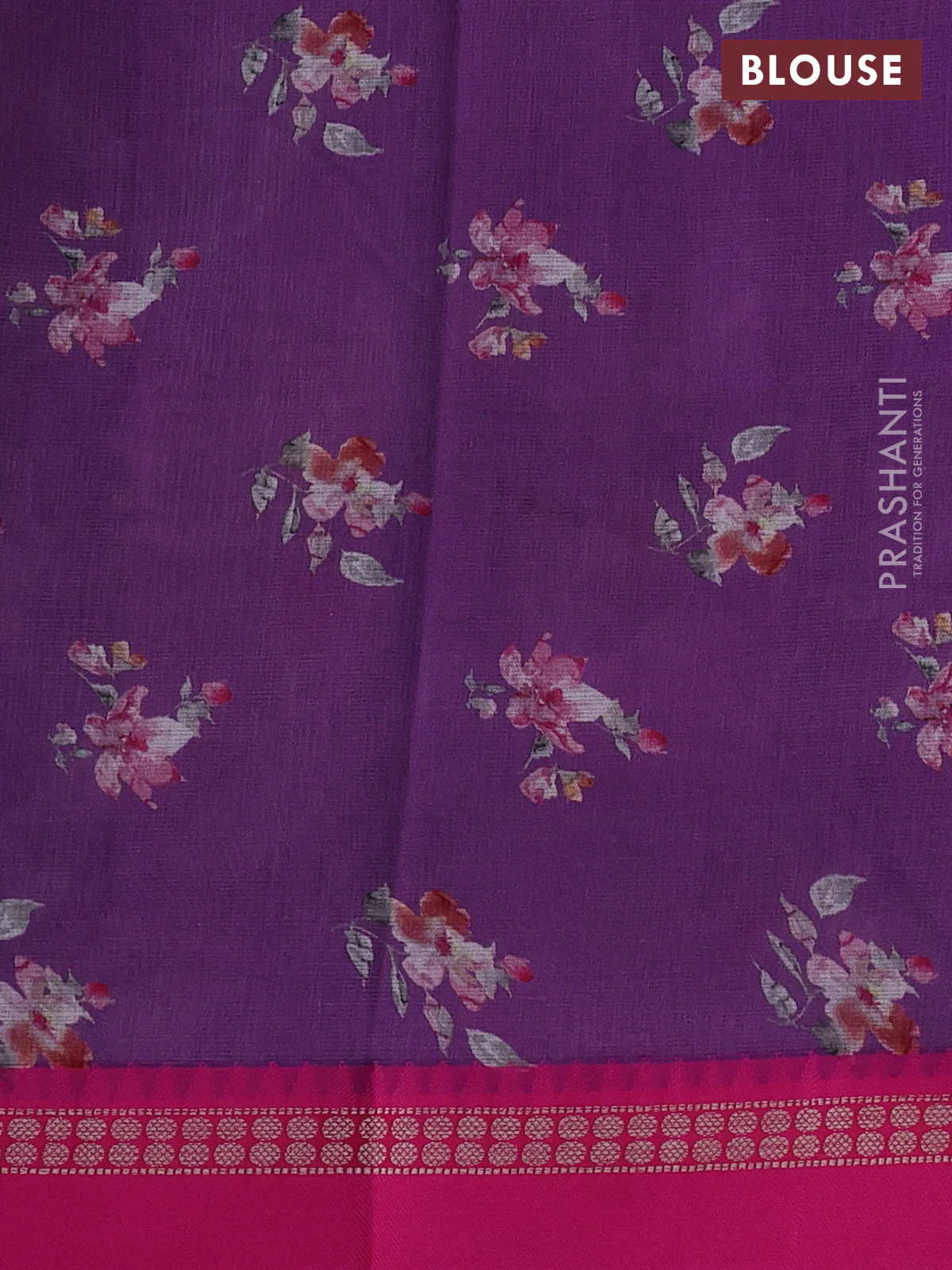 Kota silk cotton saree lavender shade and pink with allover floral digital prints and thread woven border - Image 3