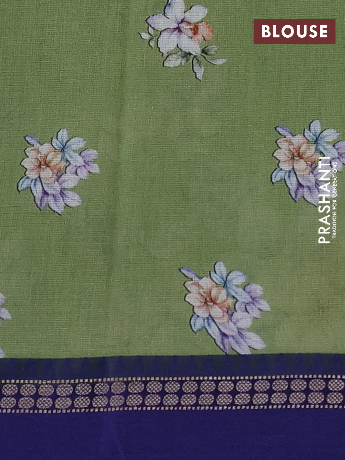 Kota silk cotton saree light green and blue with floral digital prints and thread woven border - Image 3