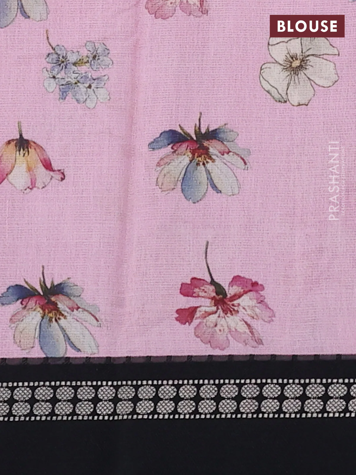 Kota silk cotton saree light pink and black with allover floral digital prints and thread woven border - Image 3