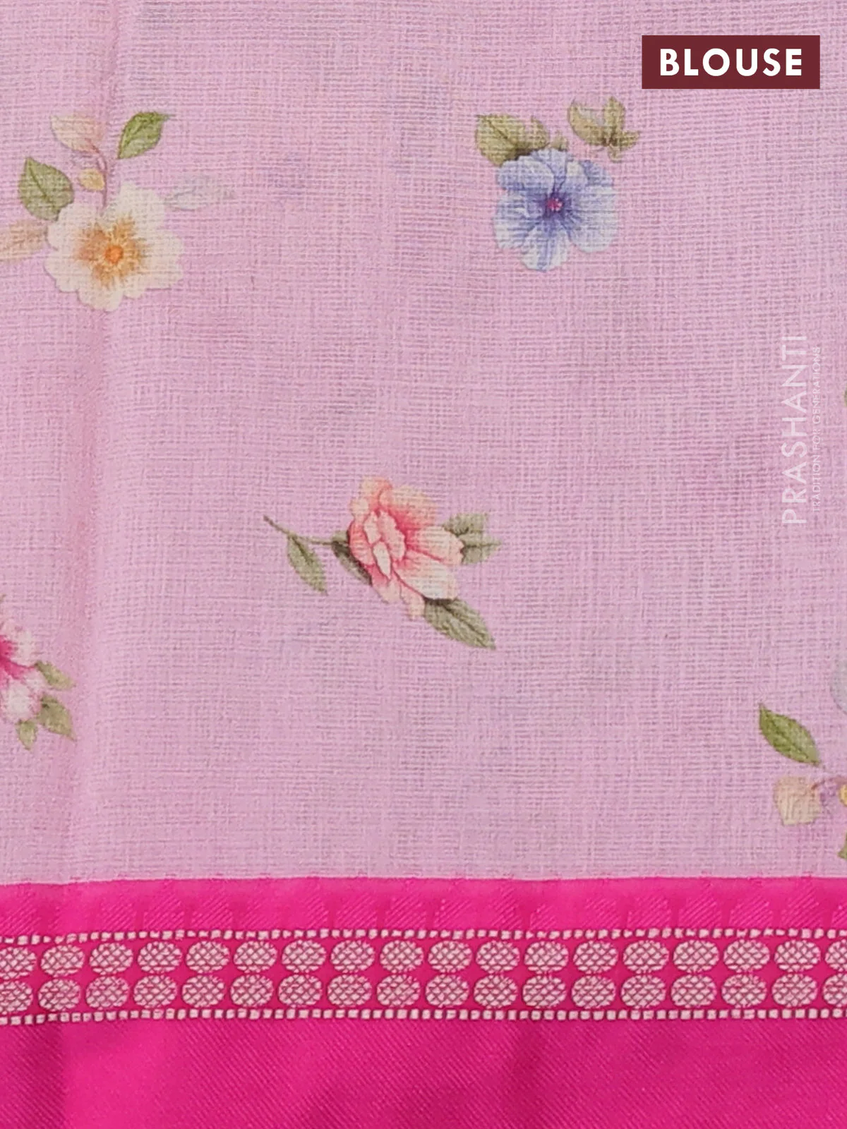 Kota silk cotton saree light pink and pink with floarl digital prints and thread woven border - Image 3