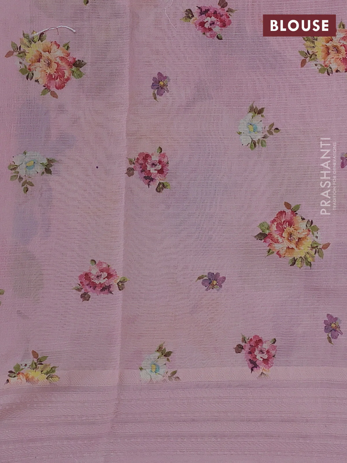 Kota silk cotton saree light pink with floarl digital prints and thread woven border - Image 3