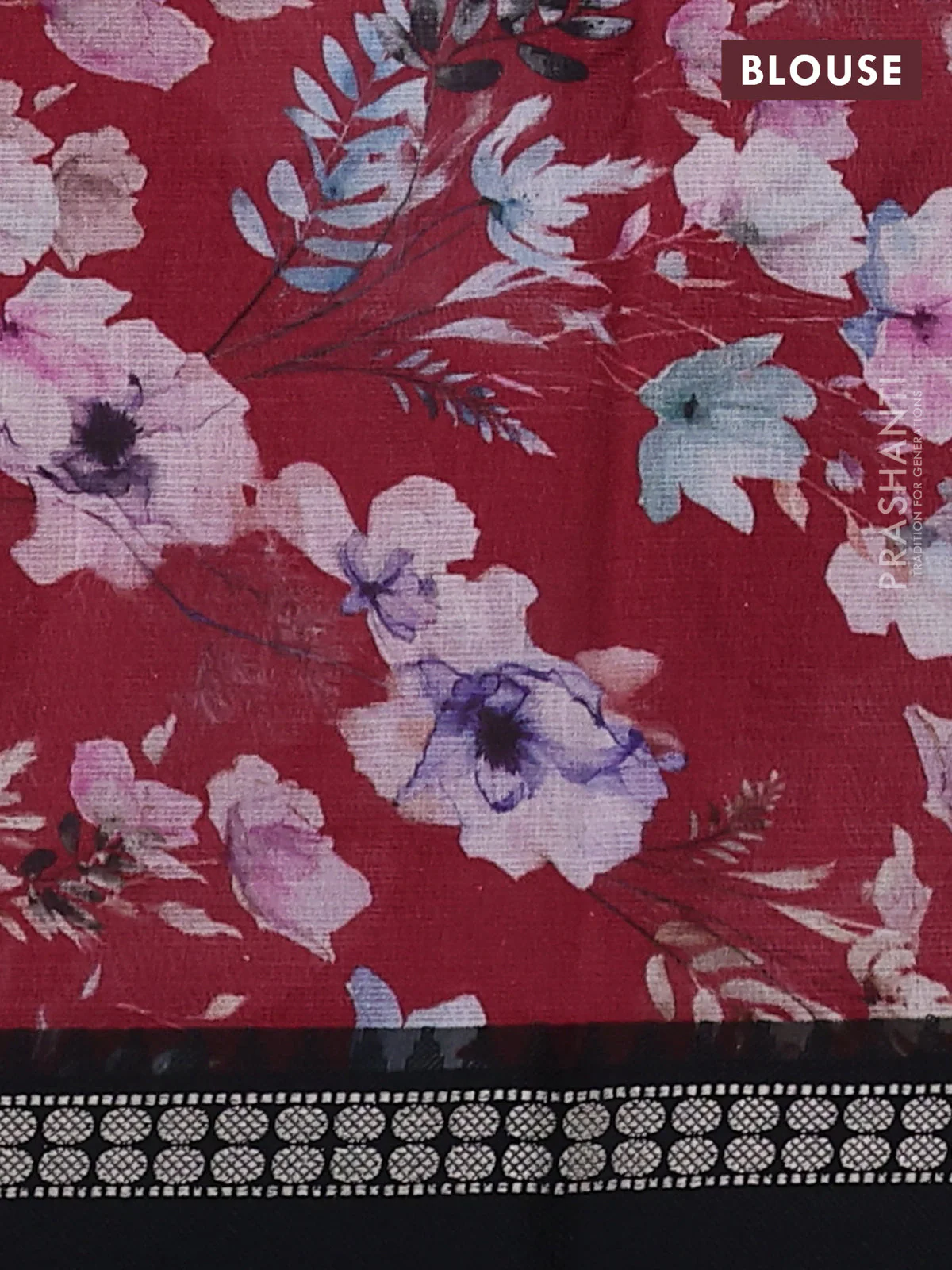 Kota silk cotton saree maroon and black with allover floral digital prints and thread woven border - Image 3