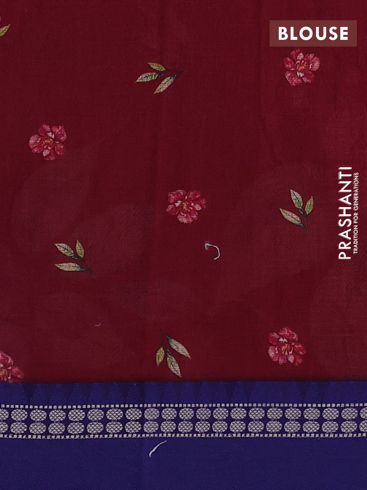 Kota silk cotton saree maroon and blue with floral digital prints and thread woven border - Image 3