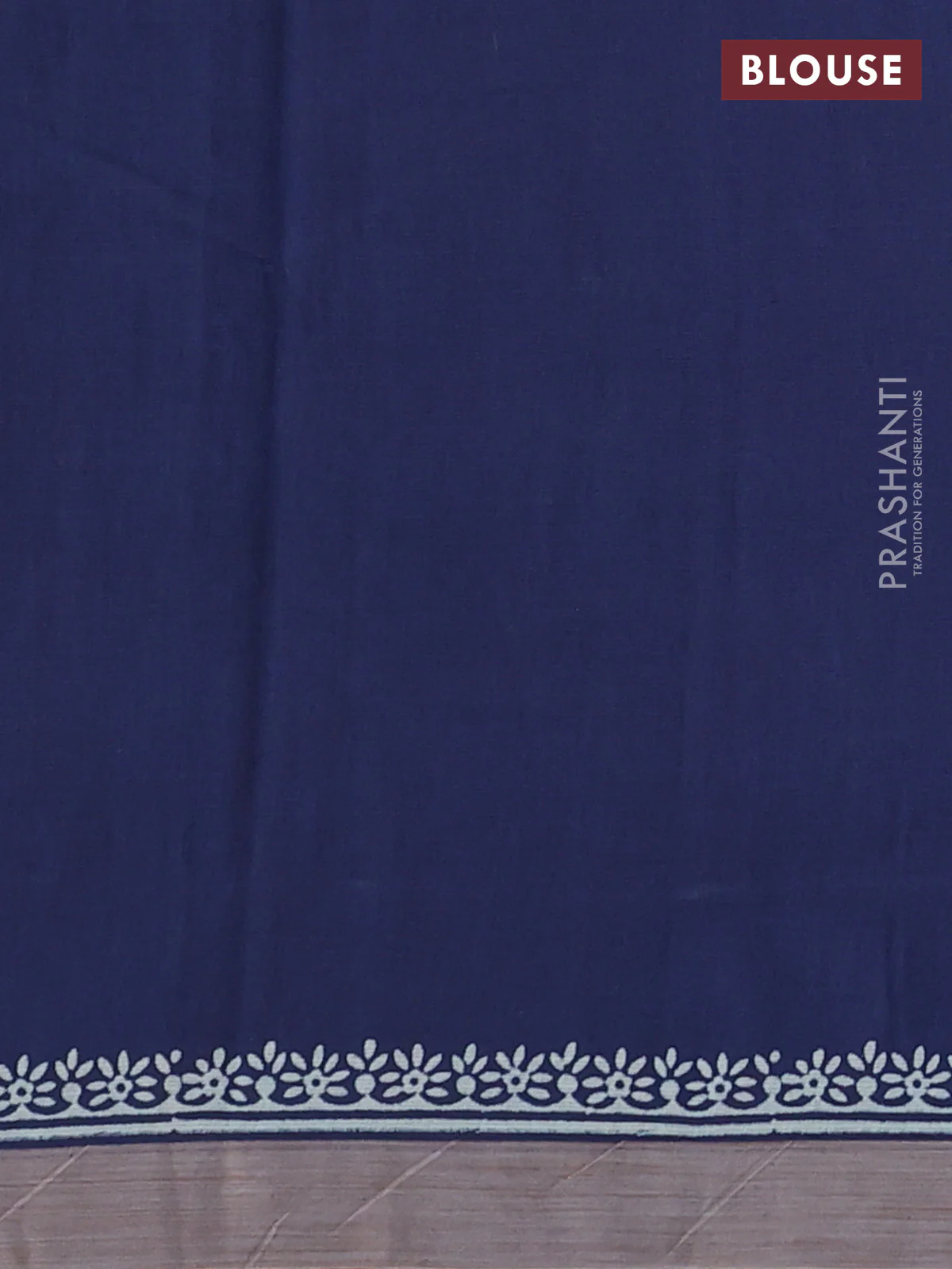 Kota silk cotton saree maroon and navy blue with block prints and simple border - Image 3
