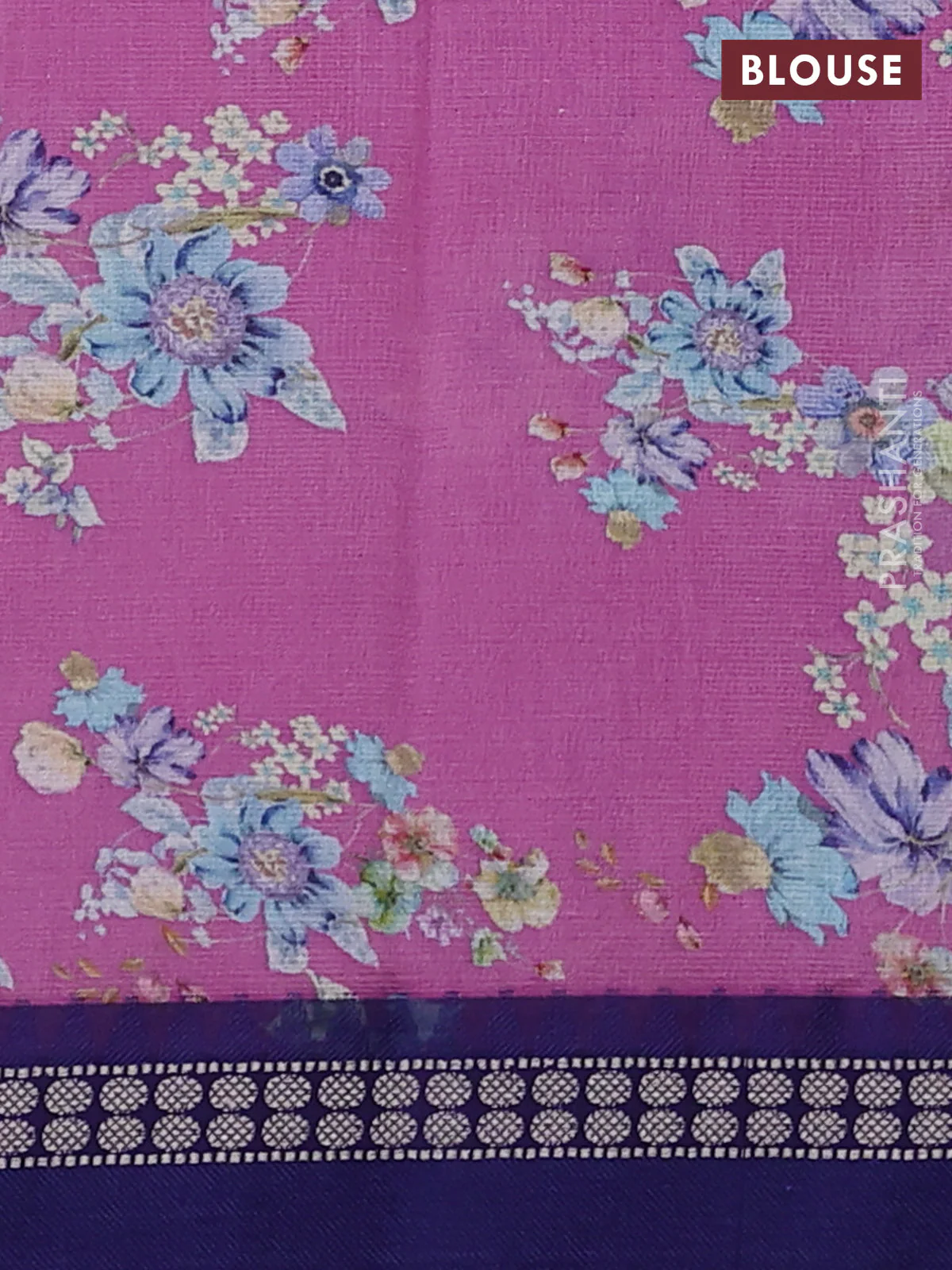 Kota silk cotton saree mauve pink and blue with allover floral digital prints and thread woven border - Image 3