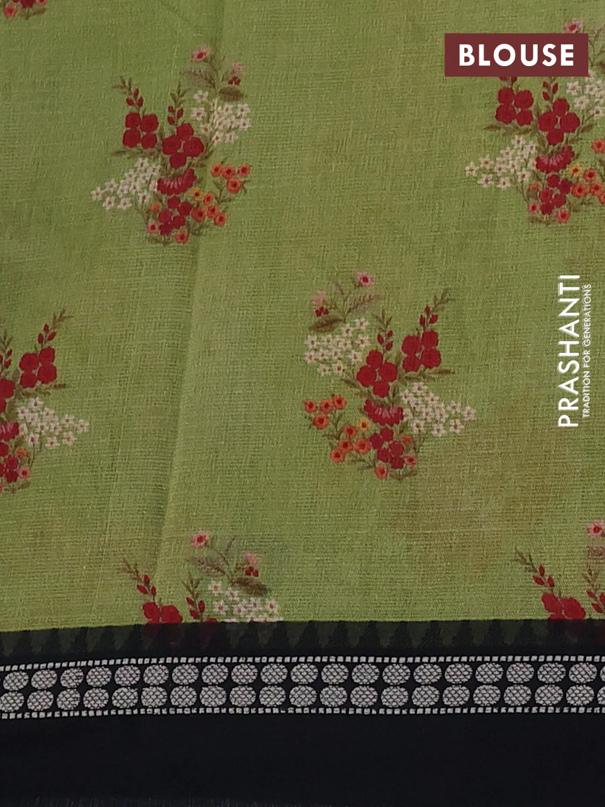 Kota silk cotton saree mehendi green and black with allover floral digital prints and thread woven border - Image 3