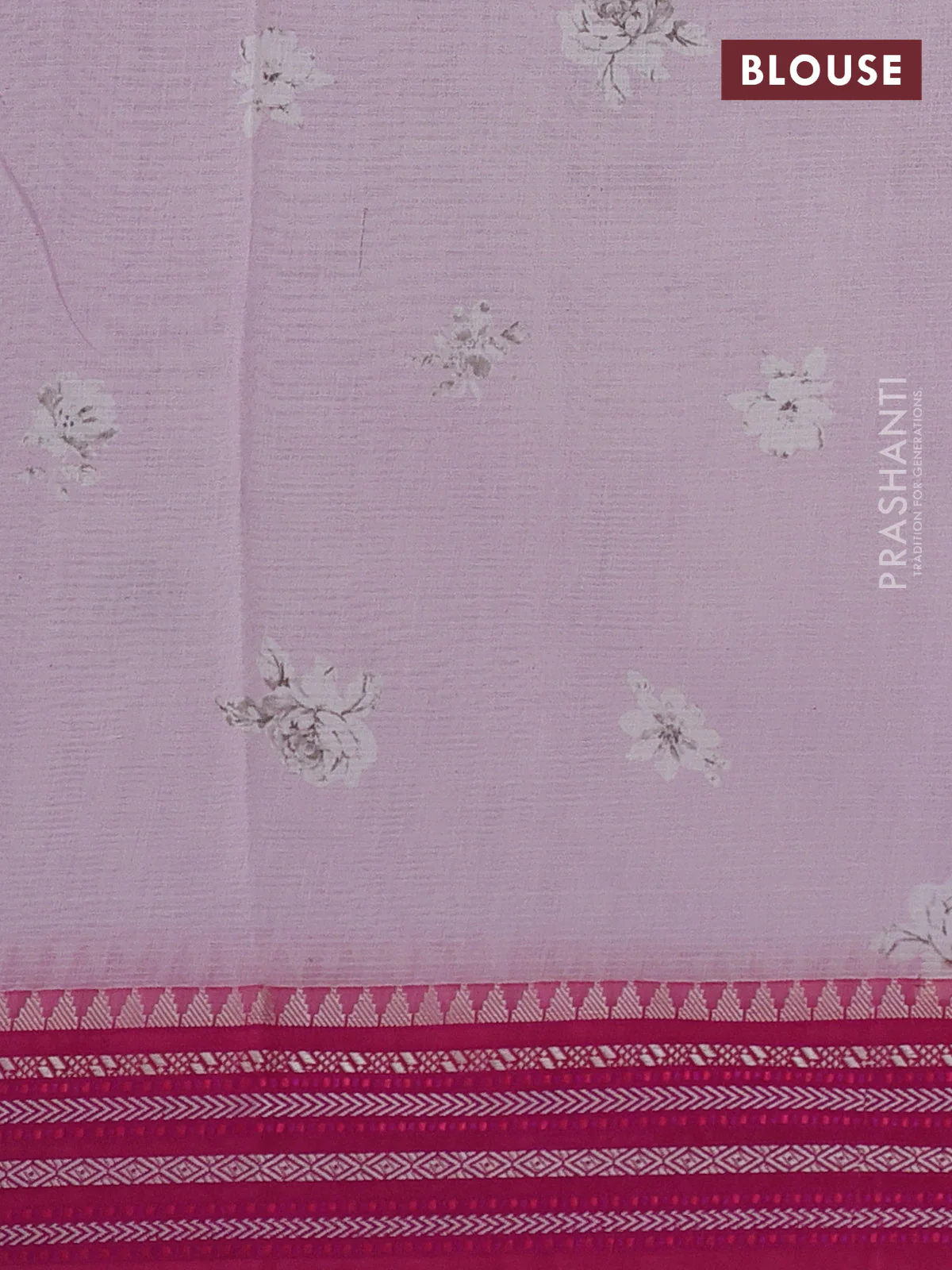 Kota silk cotton saree mild lavender and pink with floarl digital prints and thread woven border - Image 3