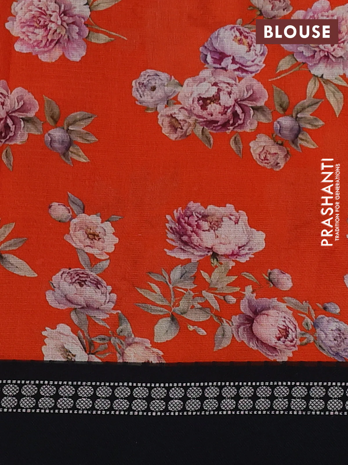 Kota silk cotton saree orange and black with floarl digital prints and thread woven border - Image 3