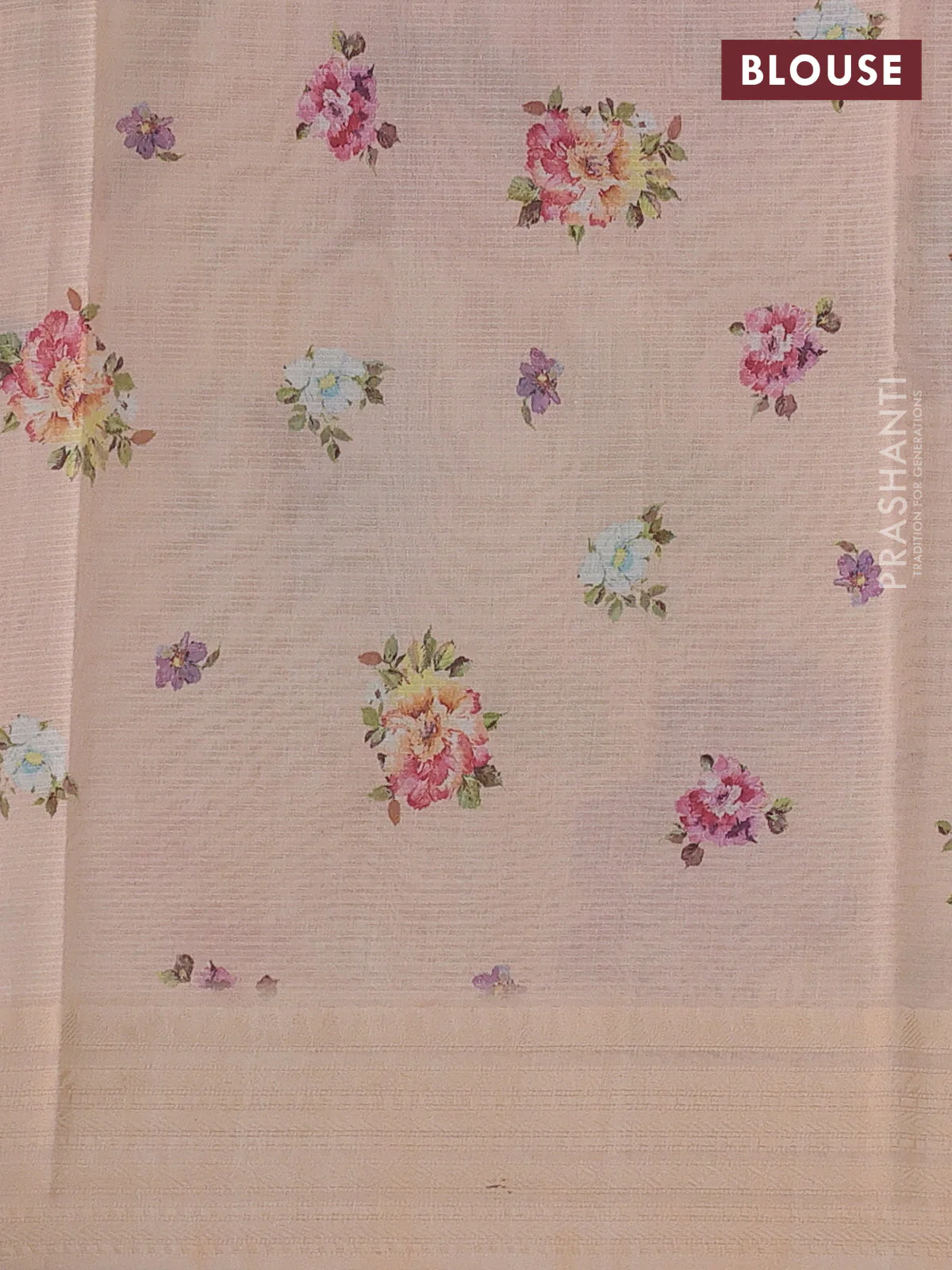 Kota silk cotton saree pale orange with floarl digital prints and thread woven border - Image 3