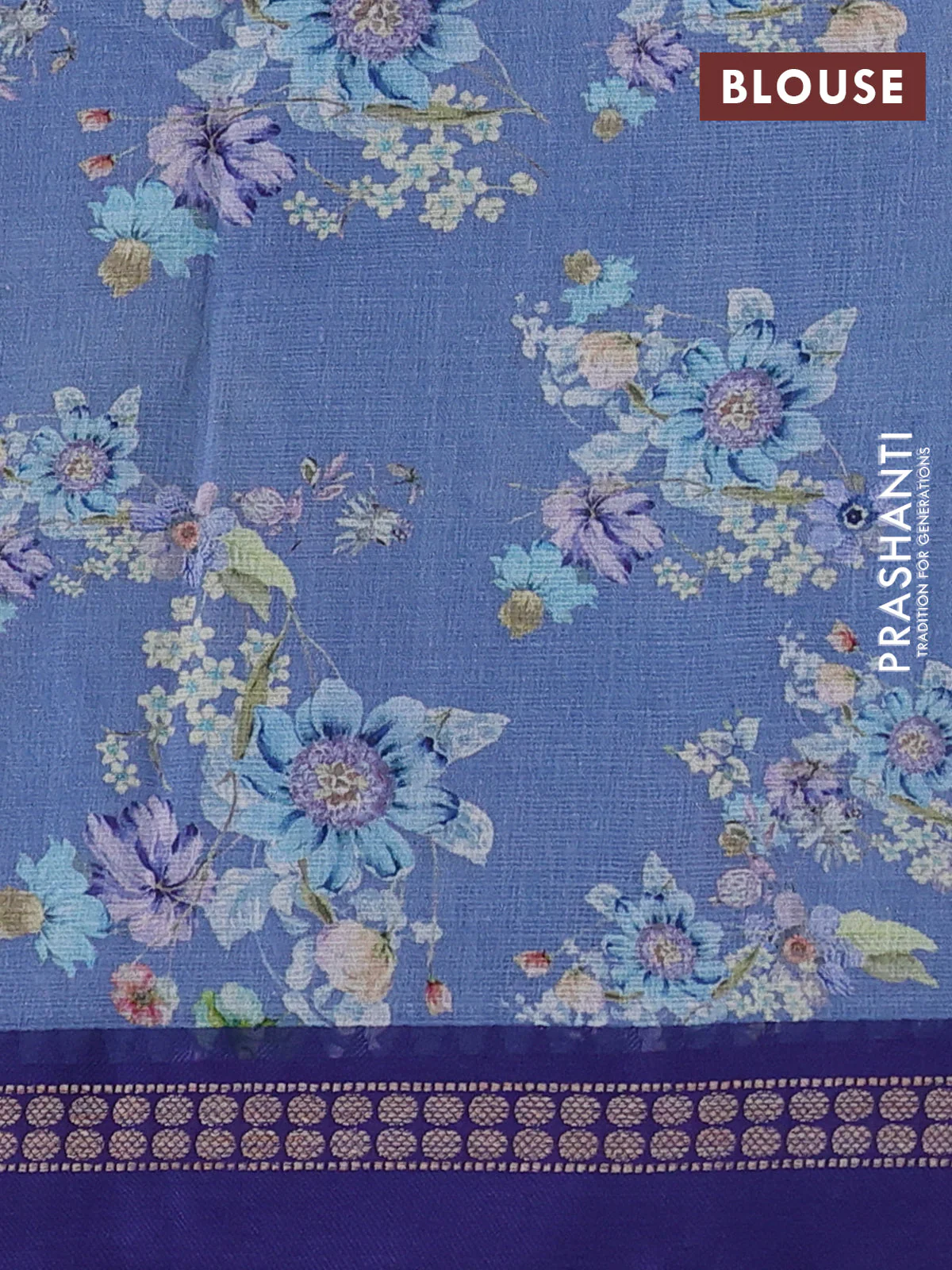 Kota silk cotton saree pastel blue and blue with allover floral digital prints and thread woven border - Image 3