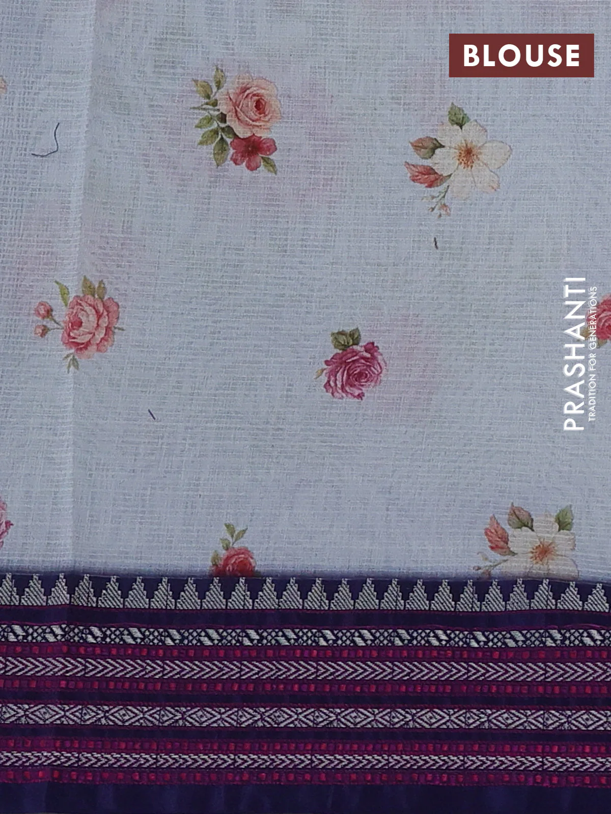 Kota silk cotton saree pastel blue and navy blue with floarl digital prints and thread woven border - Image 3