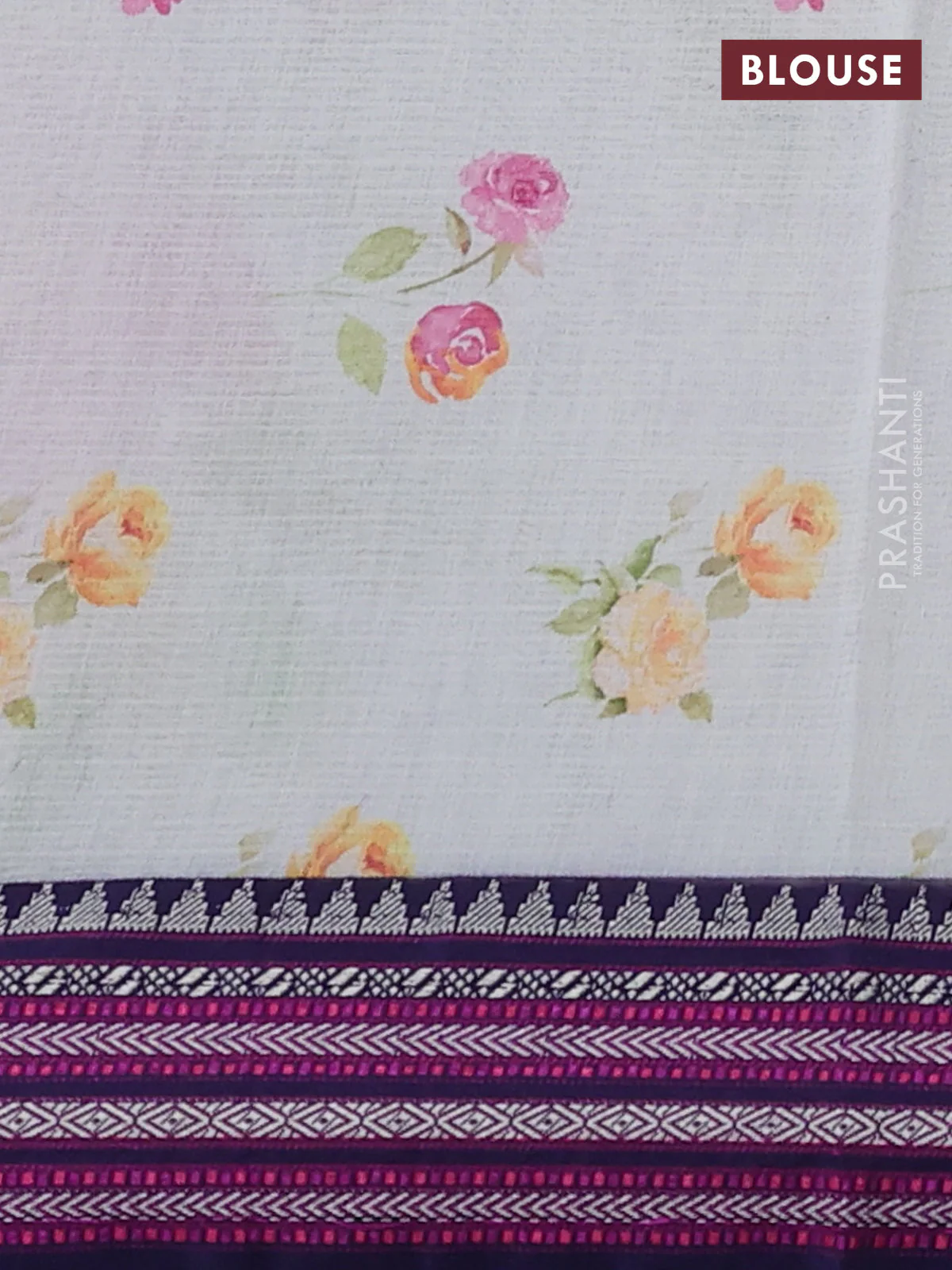 Kota silk cotton saree pastel blue shade and navy blue with floarl digital prints and thread woven border - Image 3