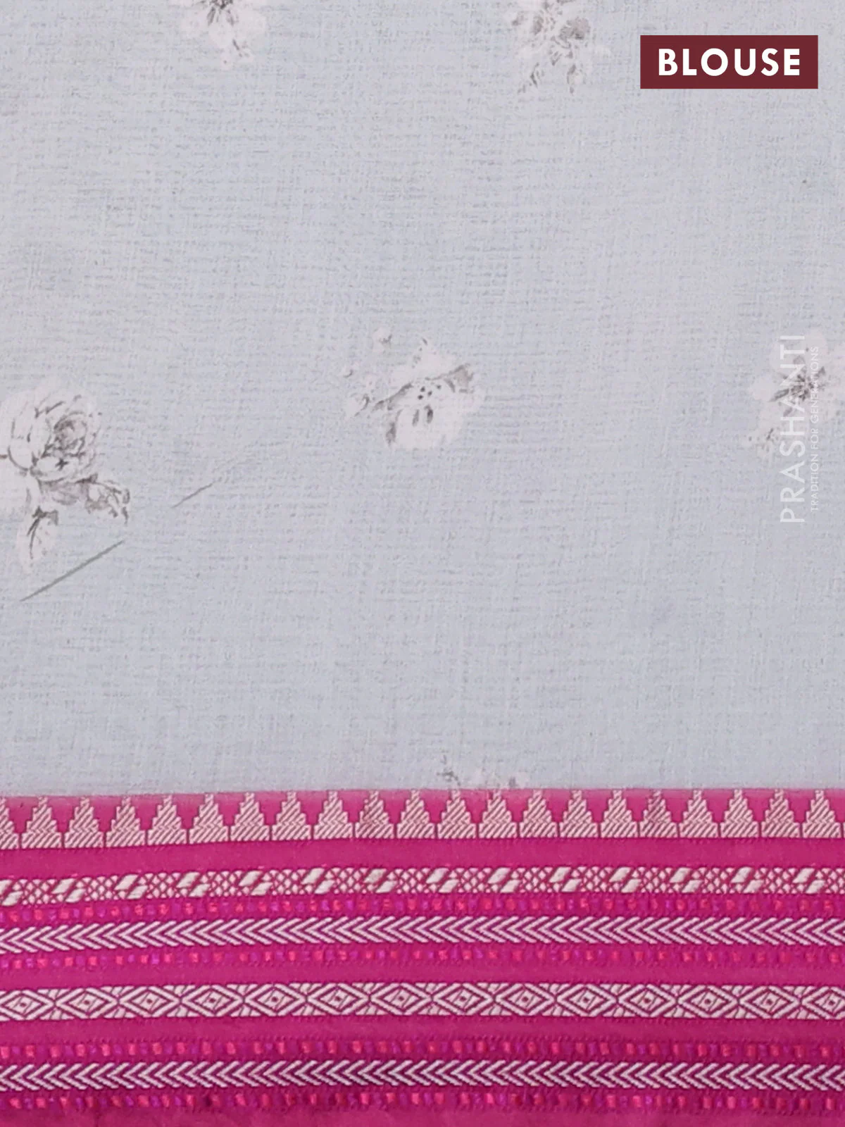 Kota silk cotton saree pastel blue shade and pink with floarl digital prints and thread woven border - Image 3