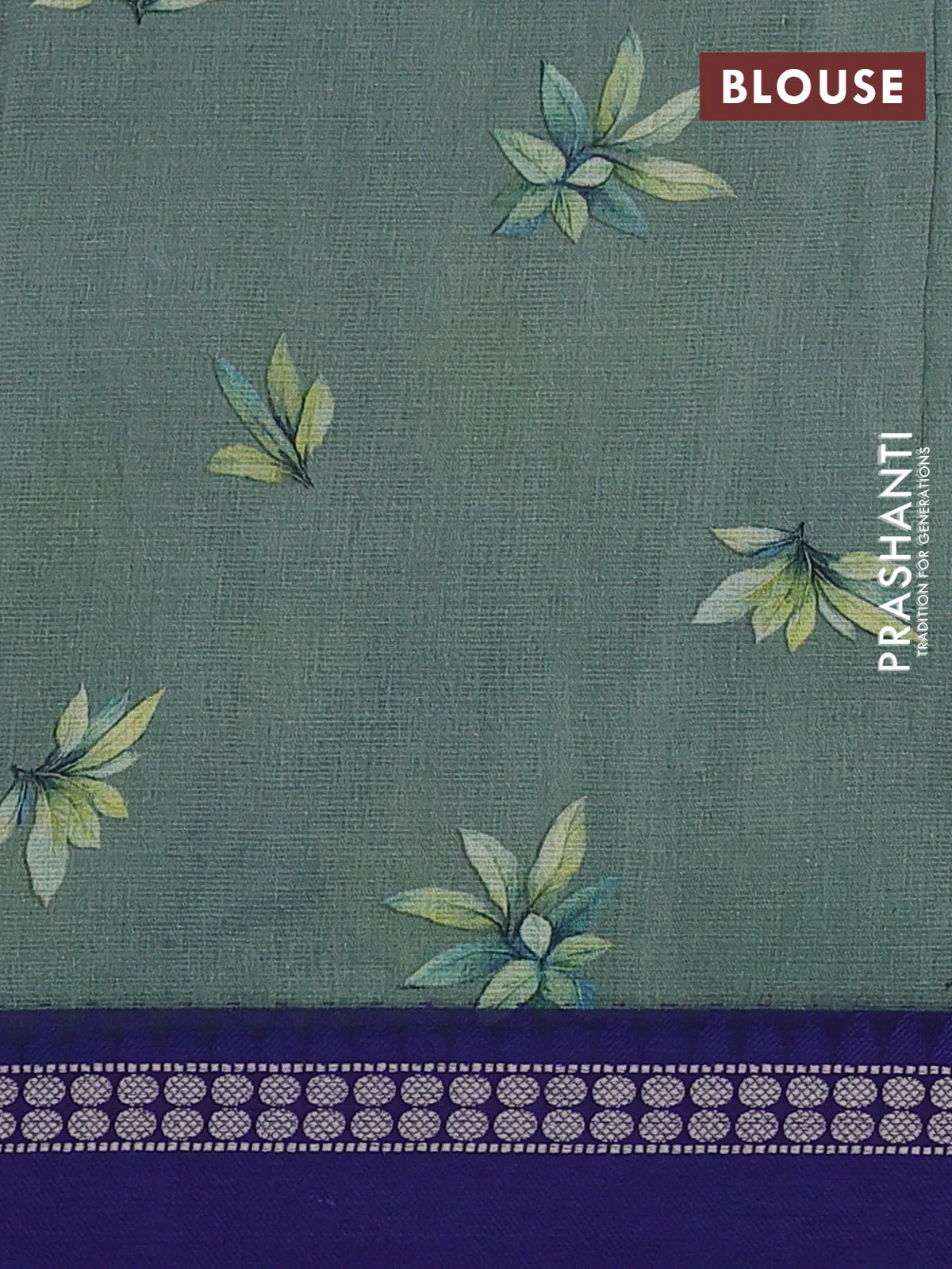 Kota silk cotton saree pastel green and blue with digital prints and thread woven border - Image 3