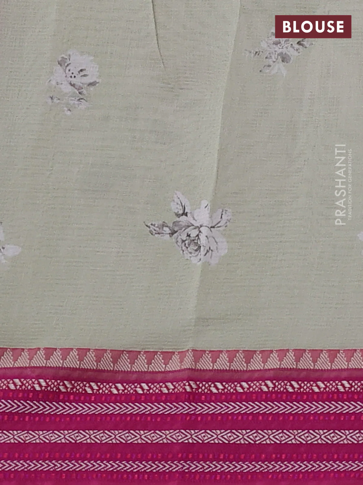 Kota silk cotton saree pastel green and pink with floarl digital prints and thread woven border - Image 3