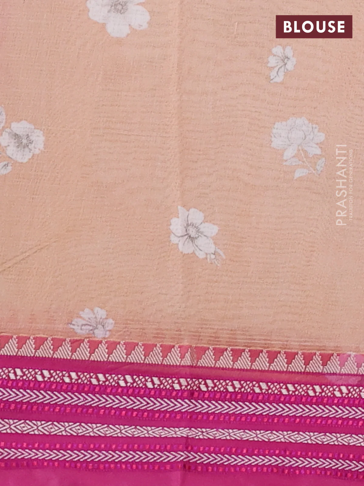 Kota silk cotton saree pastel peach and pink with allover floral digital prints and thread woven border - Image 3