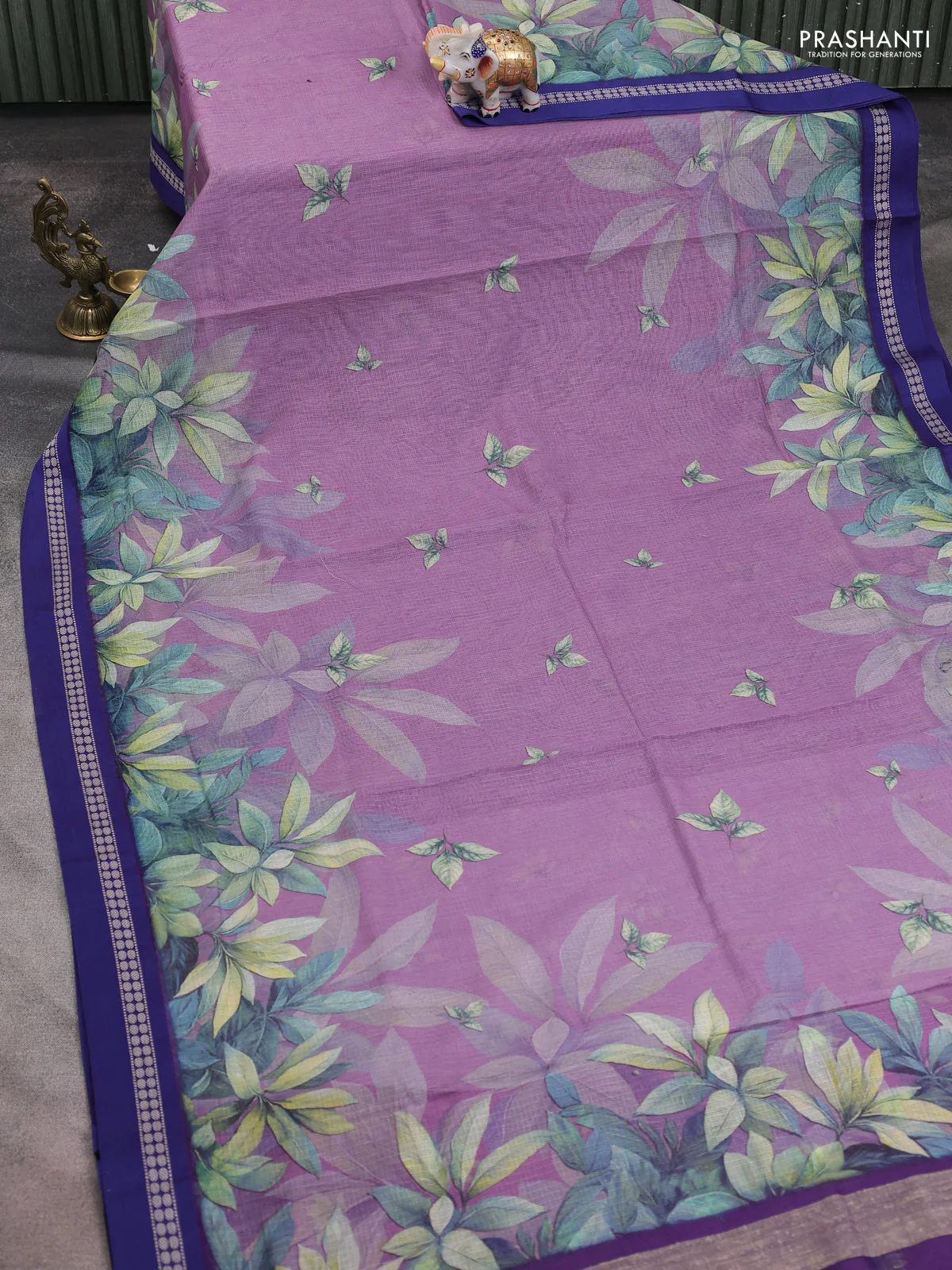 Kota silk cotton saree pastel purple and blue with digital prints and thread woven border - Image 2