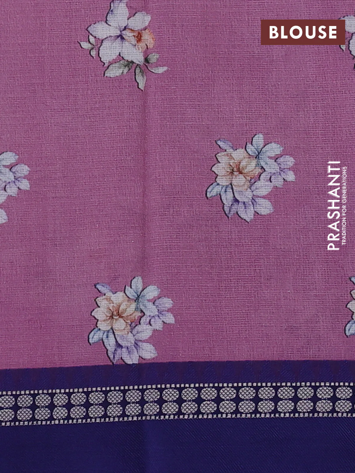 Kota silk cotton saree pastel purple and blue with floral digital prints and thread woven border - Image 3