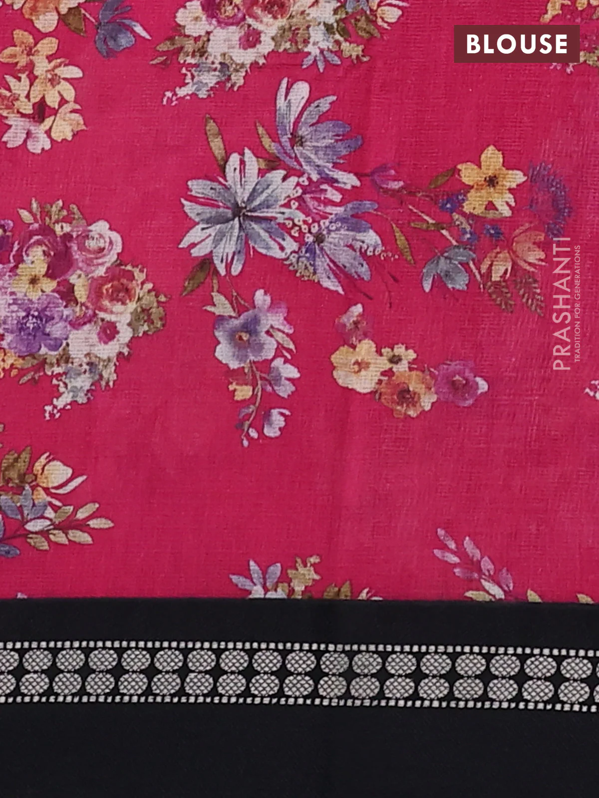 Kota silk cotton saree pink and black with allover floral digital prints and thread woven border - Image 3